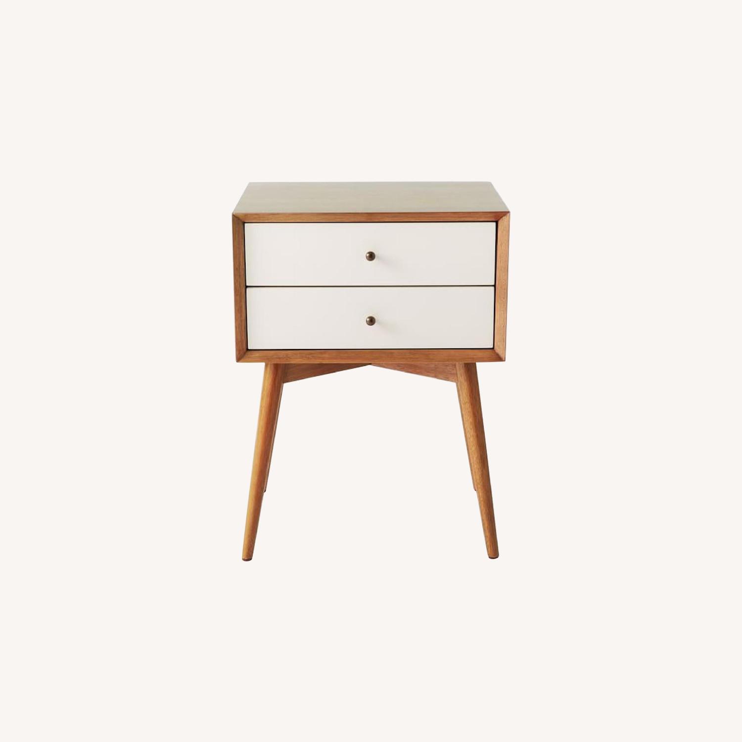 West Elm Mid Century Nightstand in White Lacquer /Acorn AptDeco
