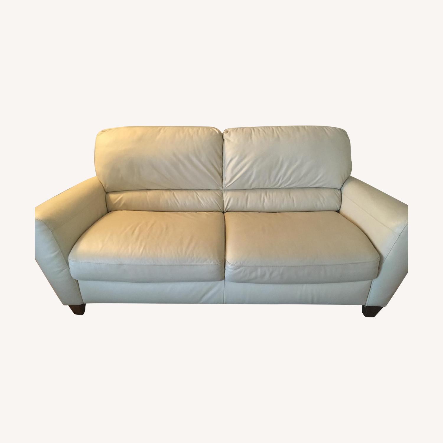 Macy's Orsa Pearl Leather Sofa AptDeco