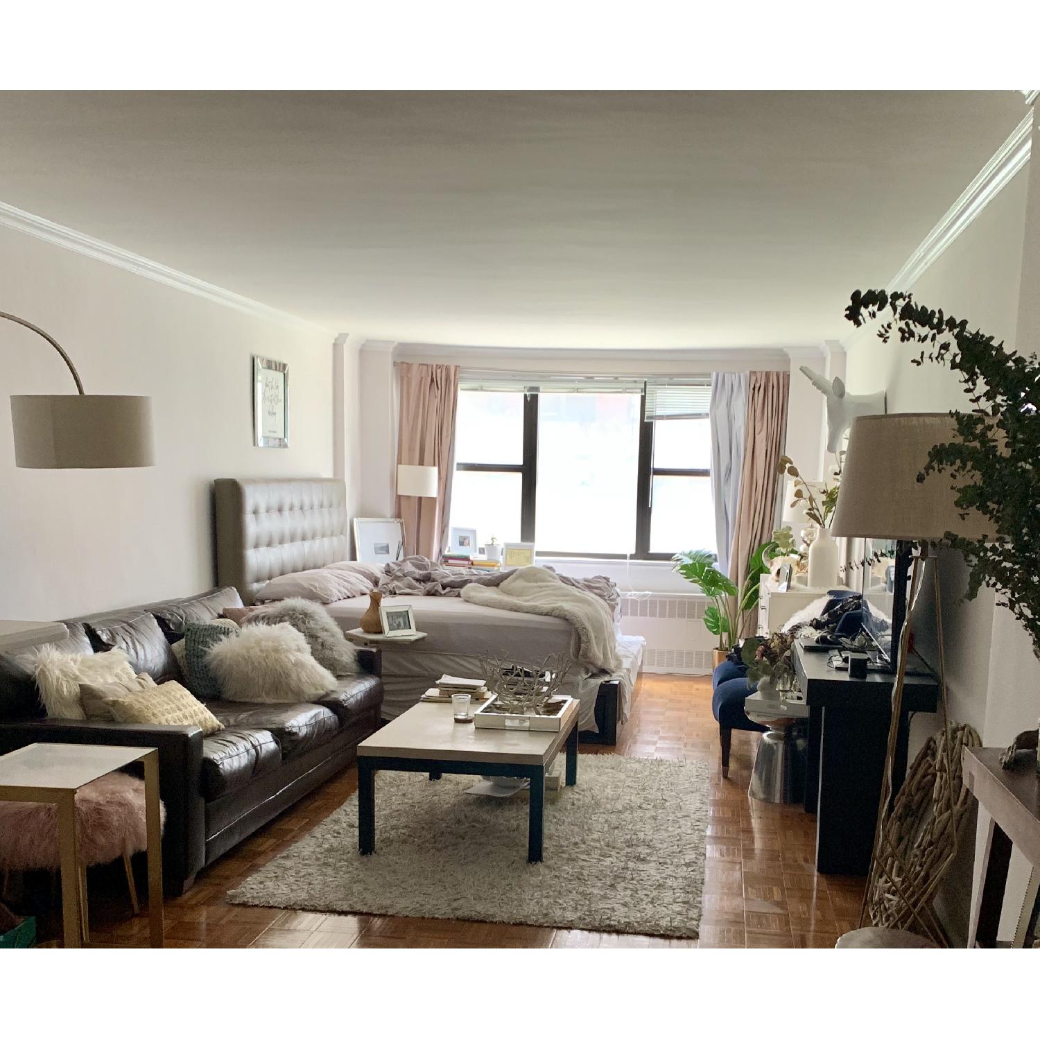 Crate & Barrel White/Natural Parsons Travertine Coffee Table - image-3