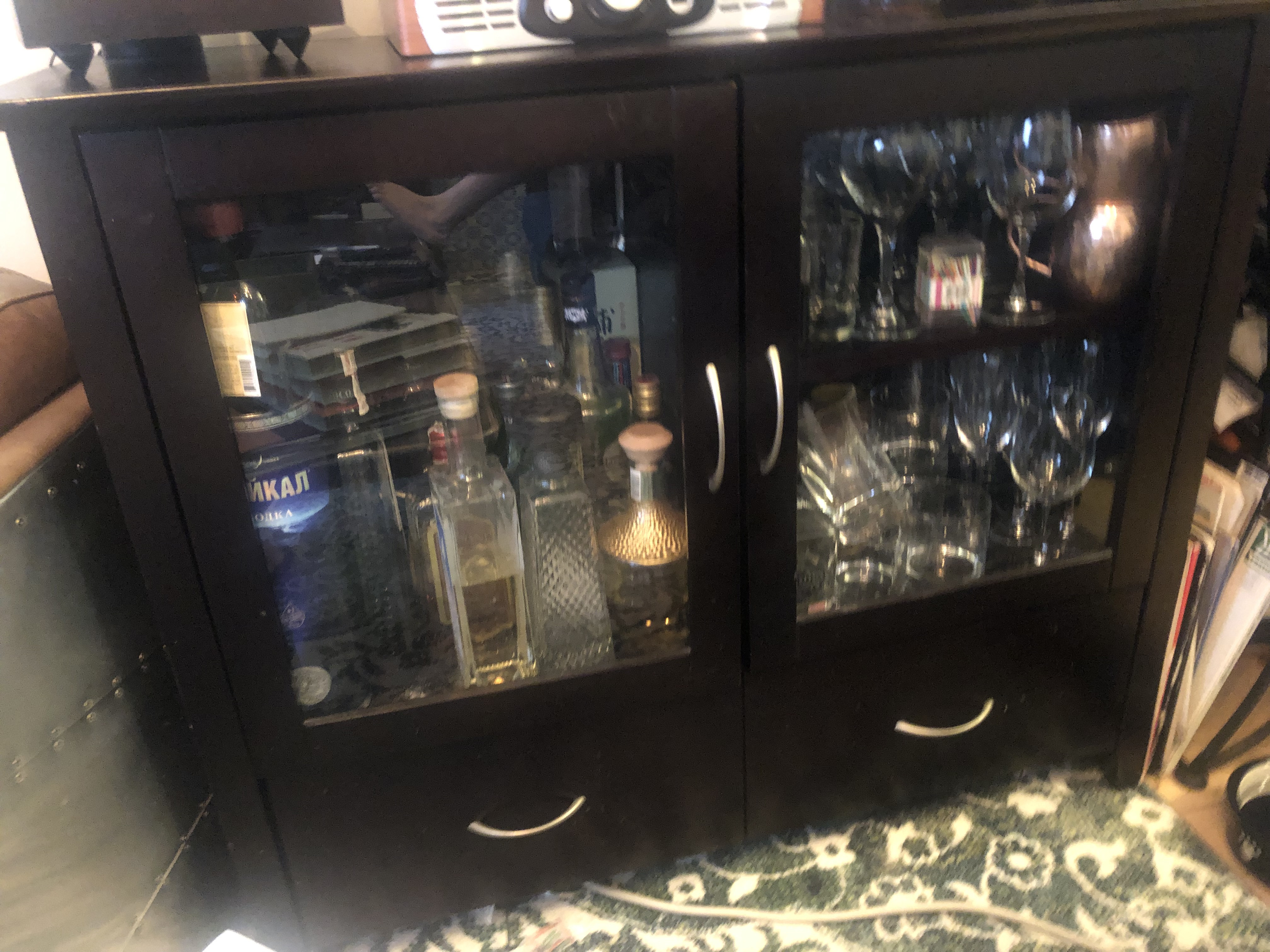 Ashley Solid Wood Tobacco Brown Sideboard w/ Wine Rack