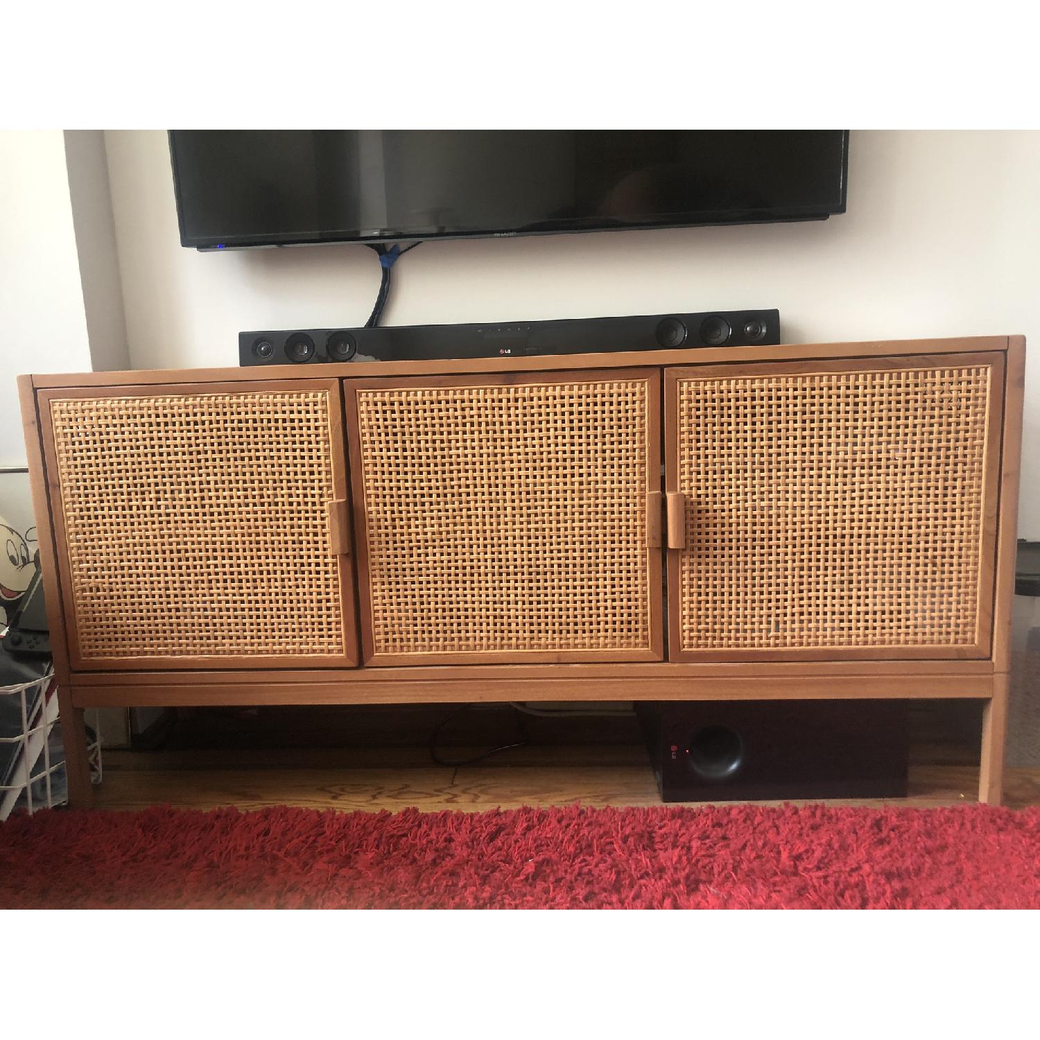 Cane TV Stand w/ Interior Shelving AptDeco