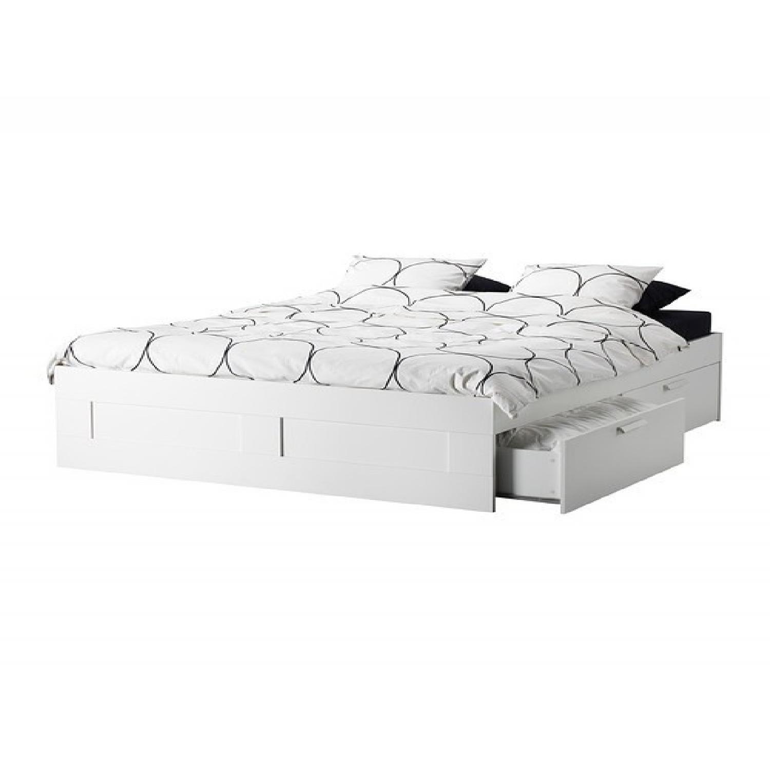 Ikea Full White Platform Bed w/ Storage - image-0
