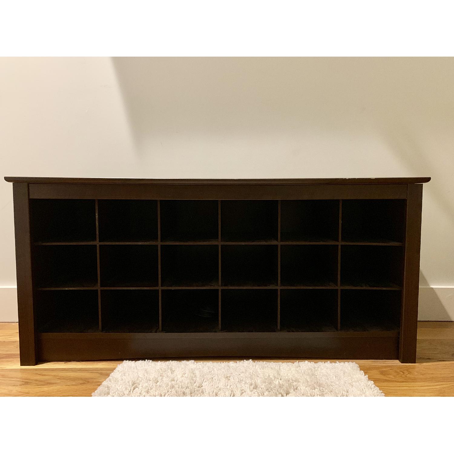 Bowery Hill 3 Tier Wood Shoe Storage Bench with 18 Shoe Cubbies in Brown