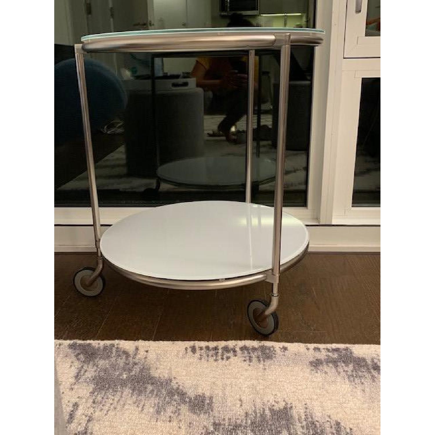 Ikea Strind Glass Side Table on Wheels AptDeco