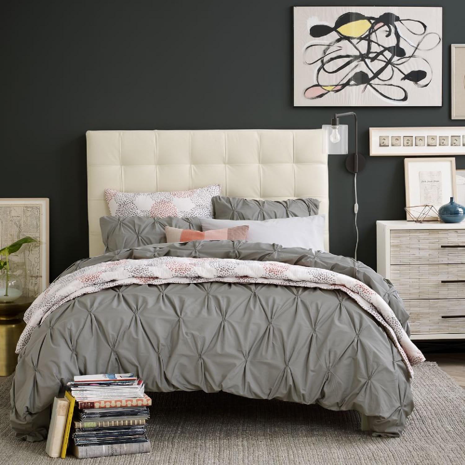 West Elm Leather Tall Grid-Tufted Headboard - image-5