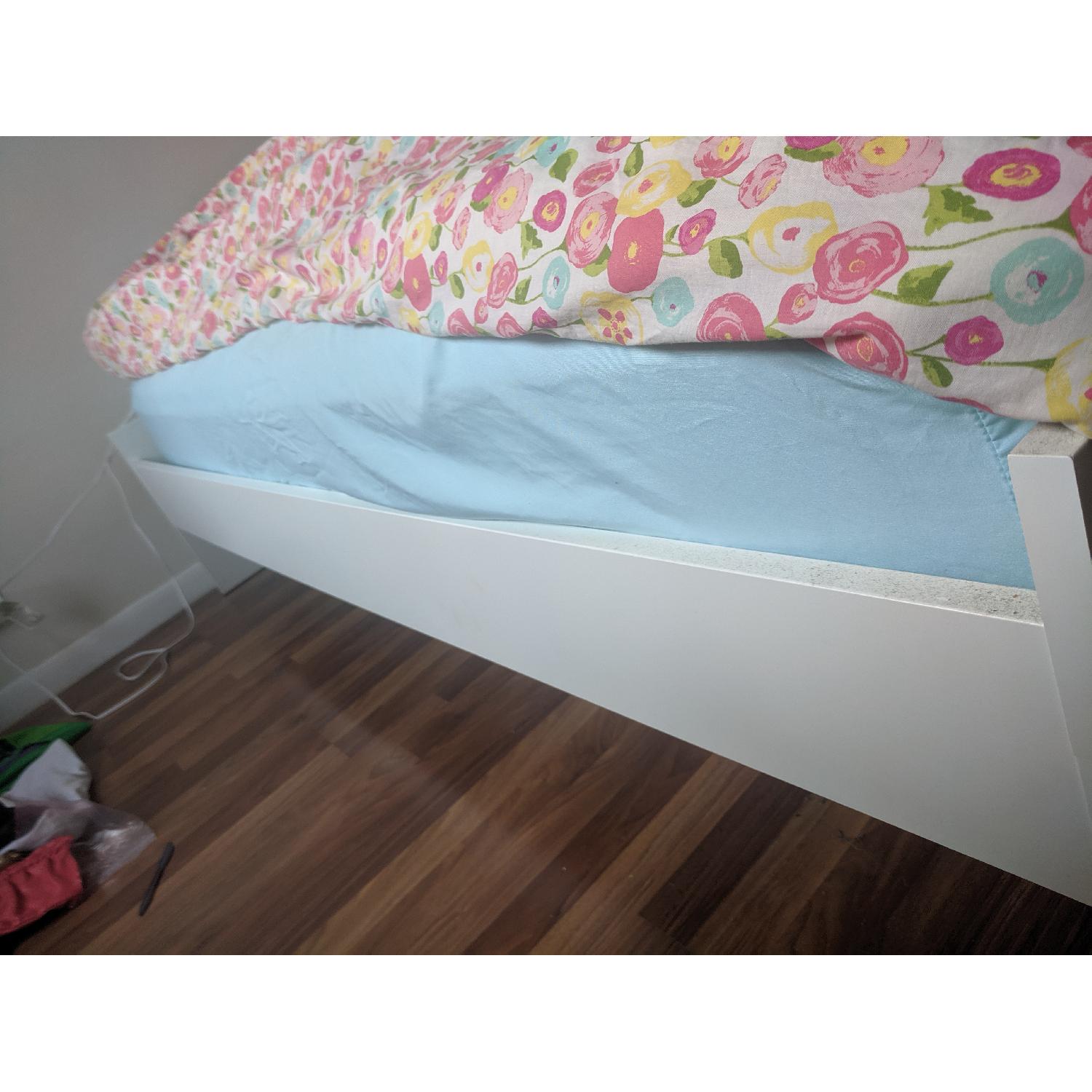 Ikea Brimnes White Queen Bed w/ Bed Base & Support Beam AptDeco