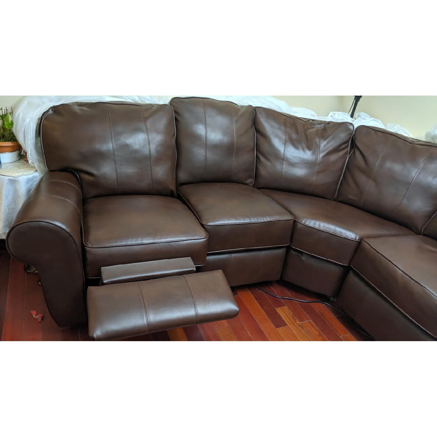 JCPenny Brown Leather Sectional Sofa w/ Reclining End Seats AptDeco