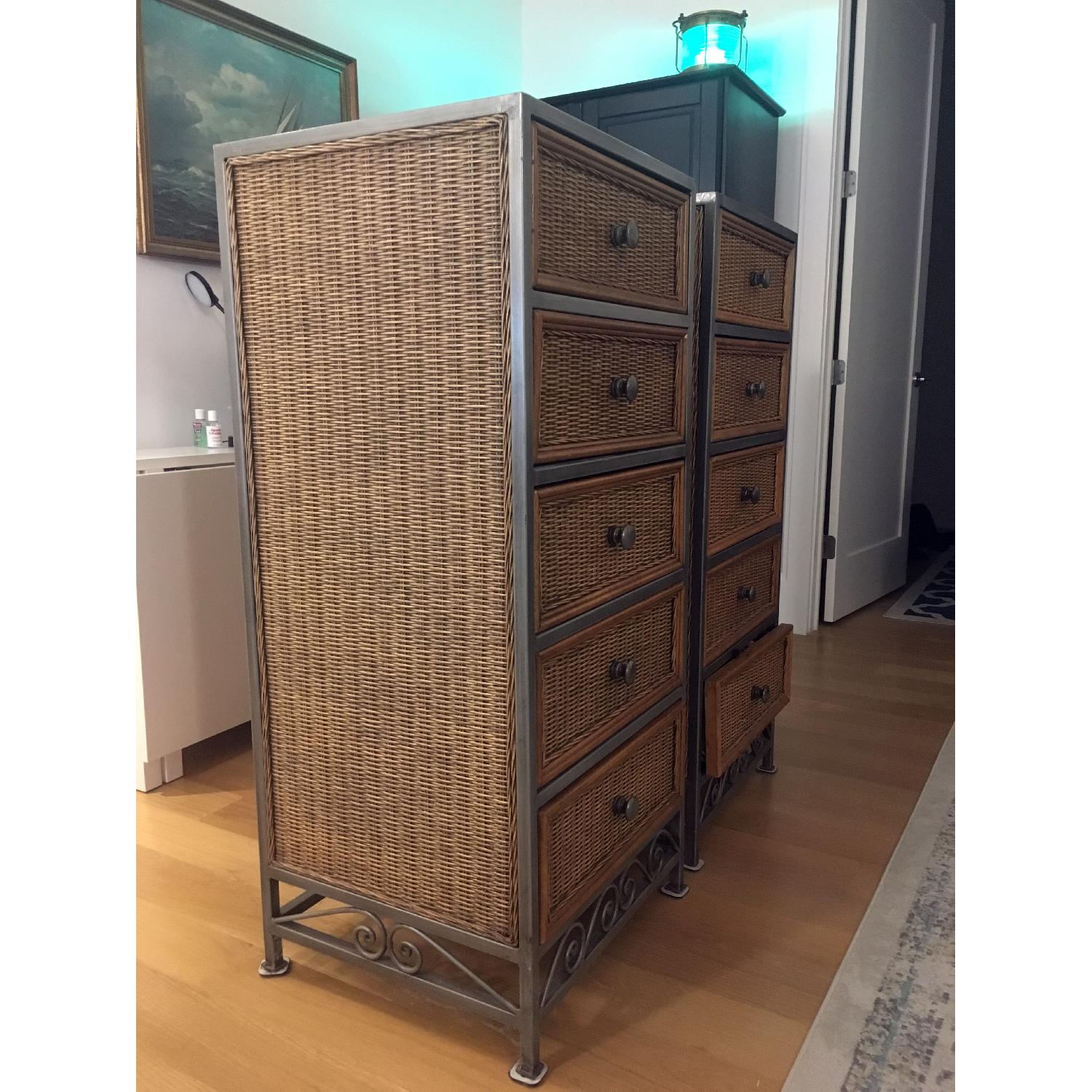 Pier 1 Rattan/Wicker + Metal 5 Drawer Dressers - image-3