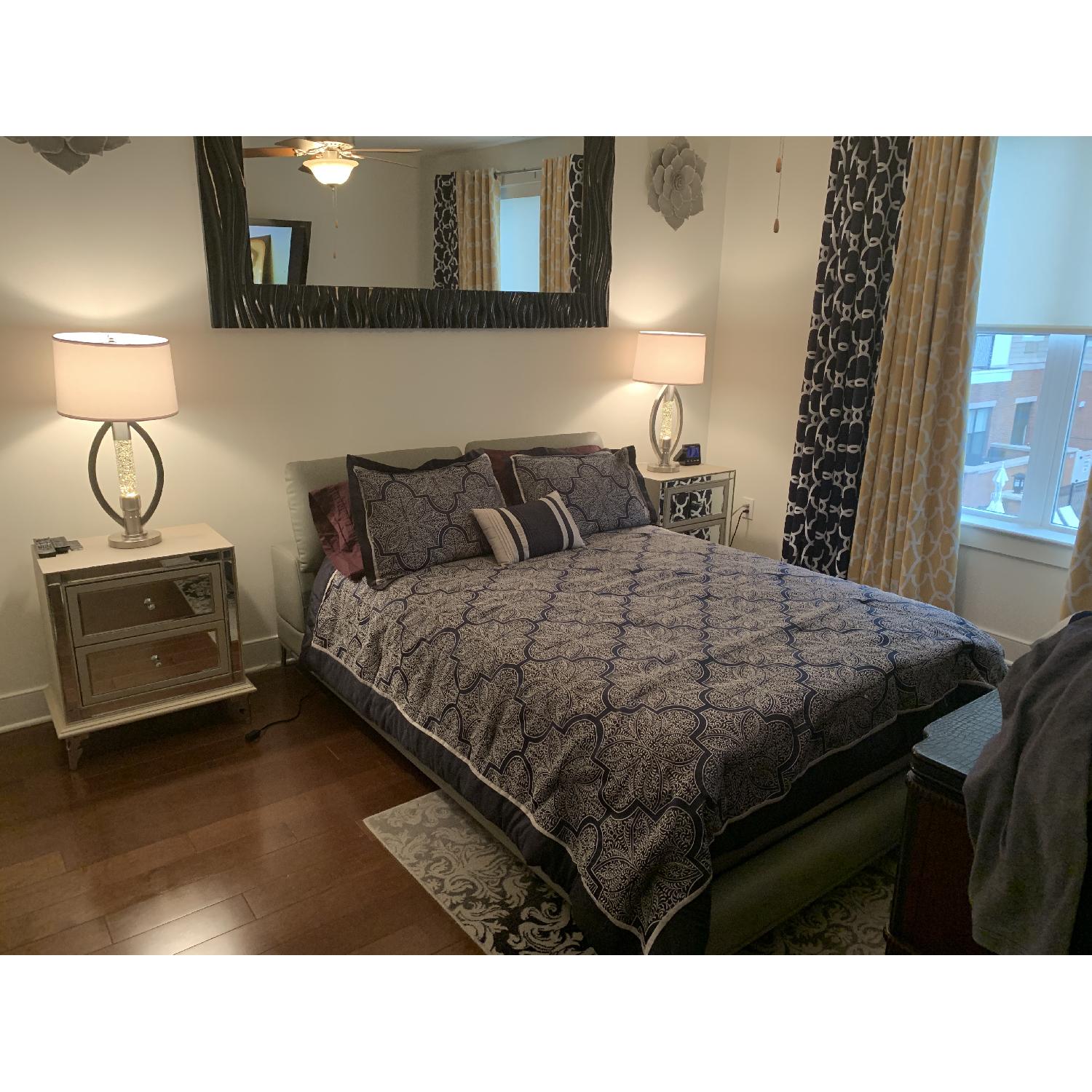 Modani Grey Leather Upholstered Queen Size Bed AptDeco