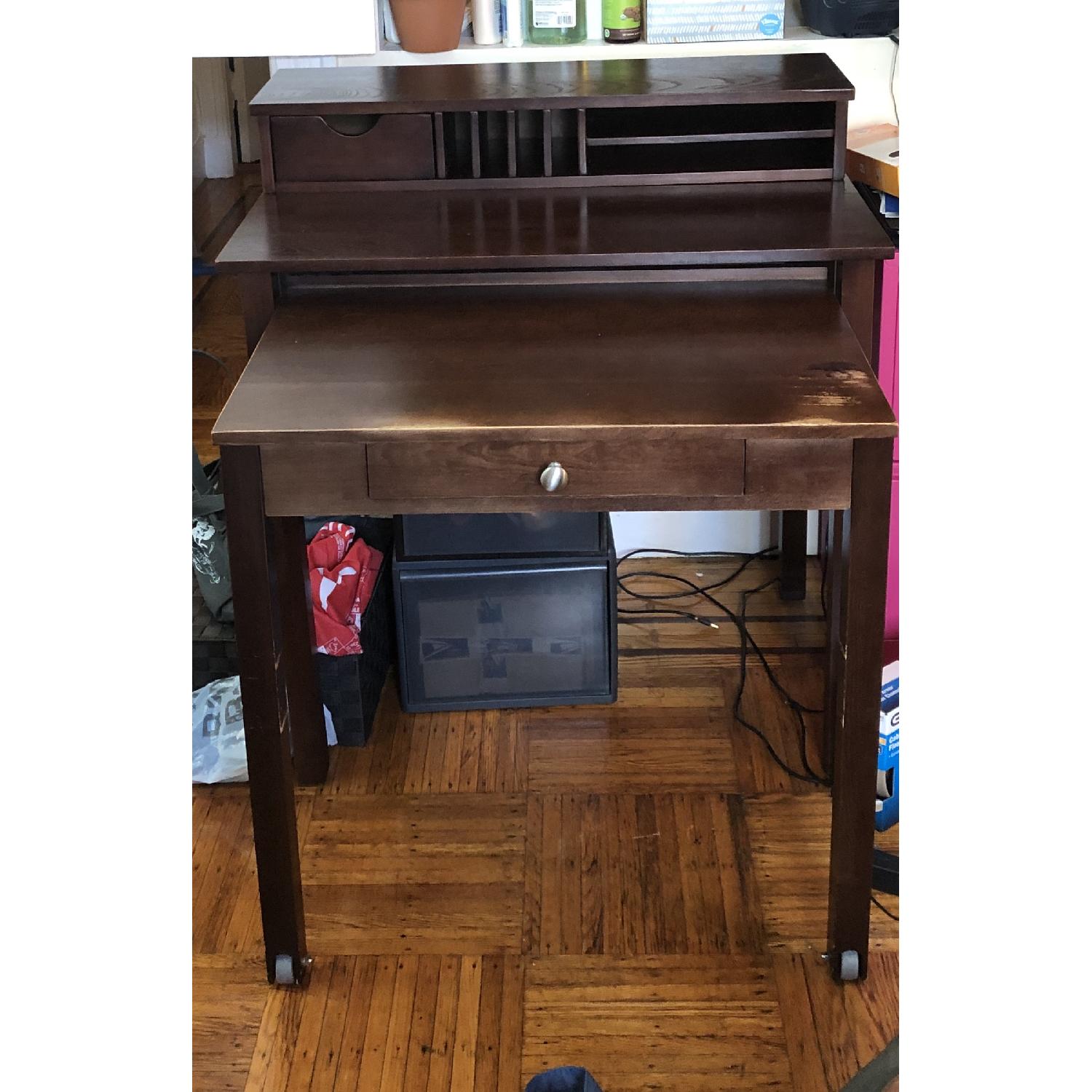 Container Store Solid Wood Roll-Out Desk Java - image-1