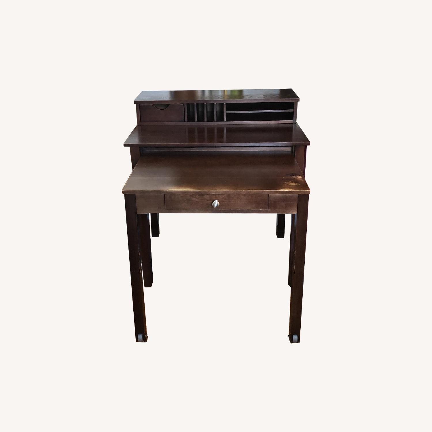 Container Store Solid Wood Roll-Out Desk Java - image-0