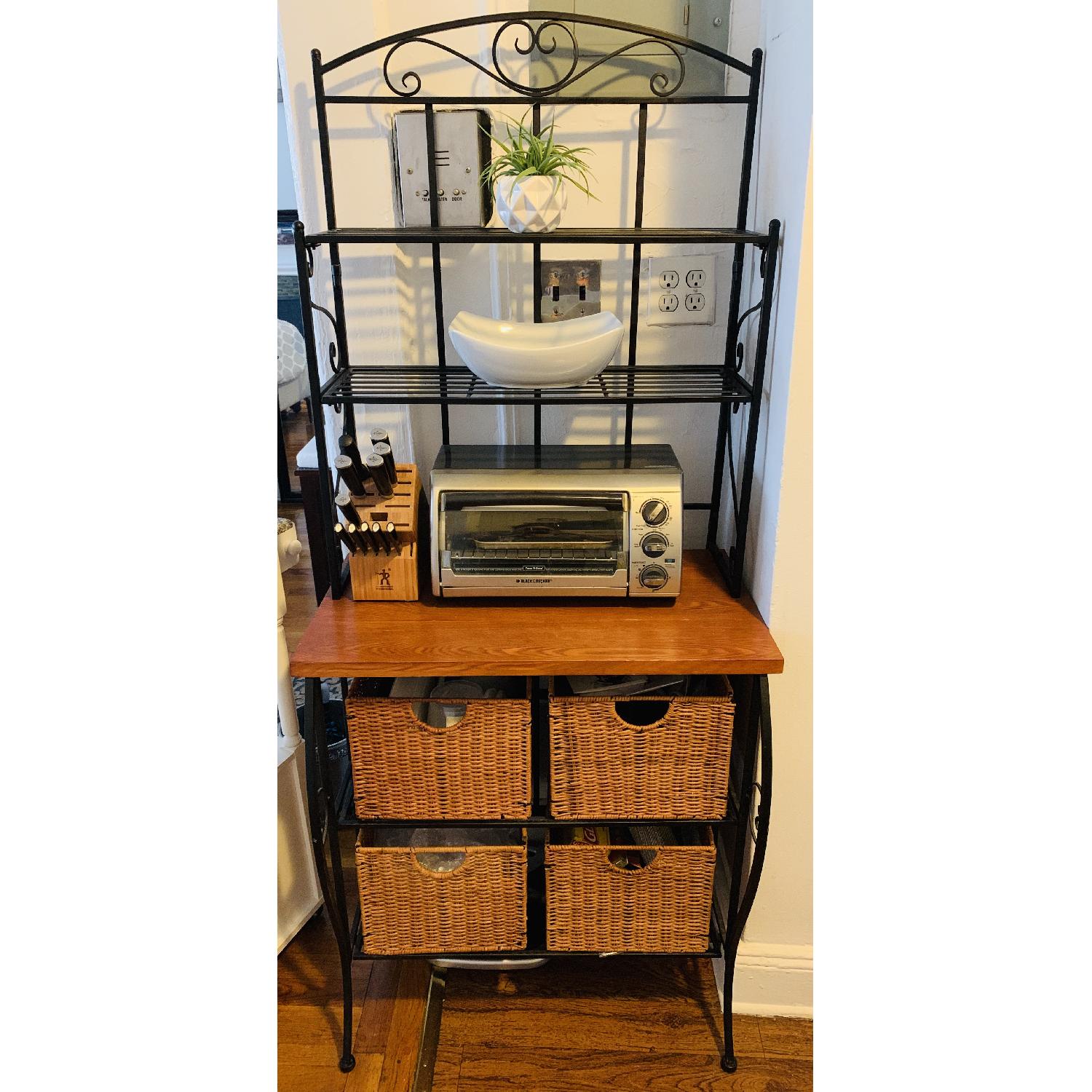Bakers rack with wicker storage baskets - image-2