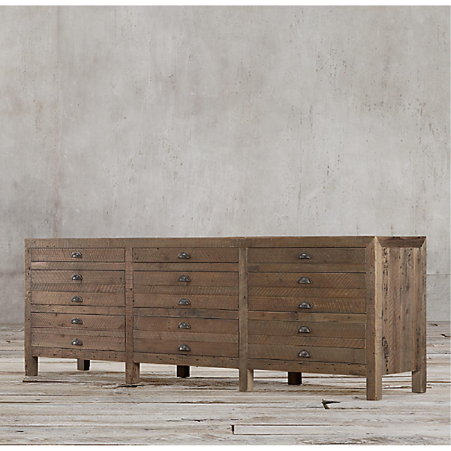 Restoration Hardware Printmaker's Antique Pine Media Console AptDeco