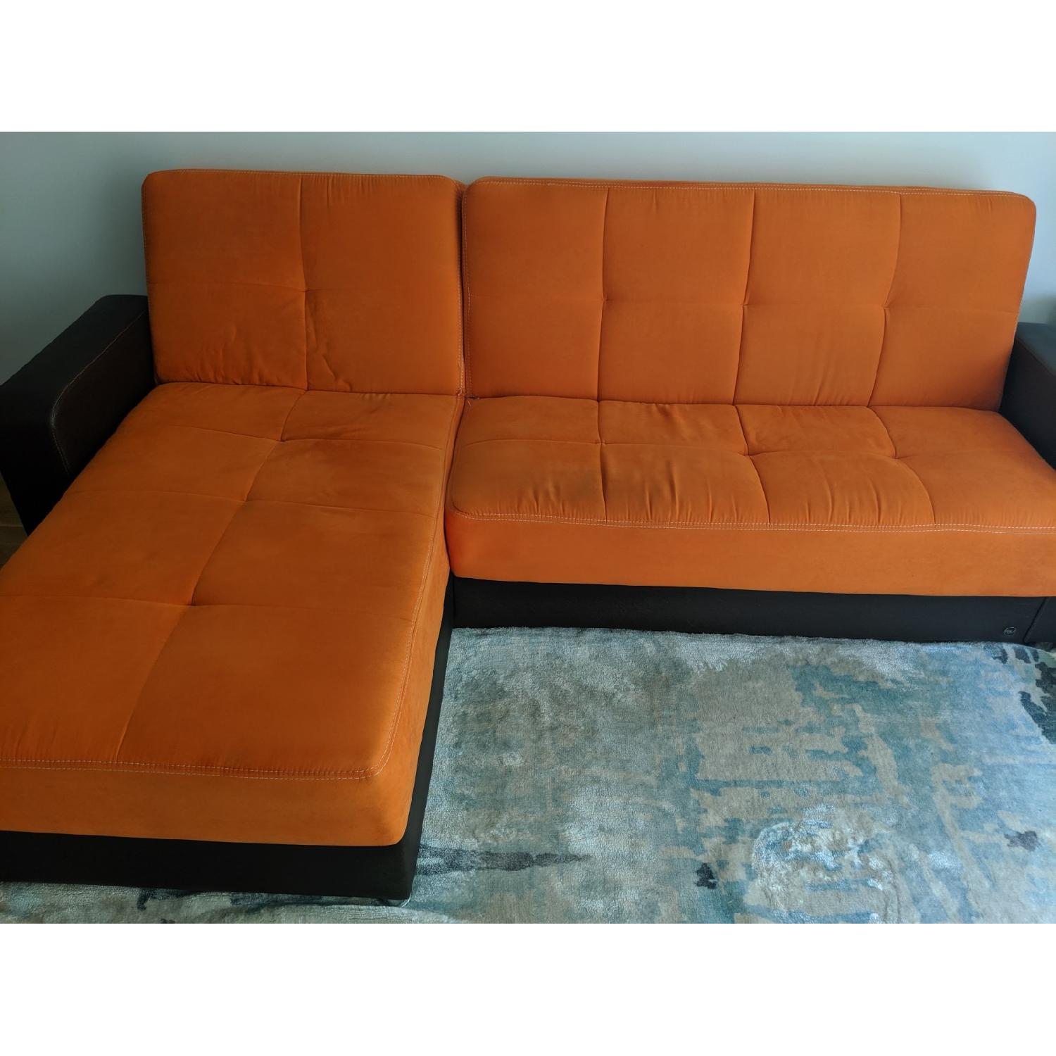 Orange 2-Piece Sleeper Sectional Sofa w/ Storage - image-1