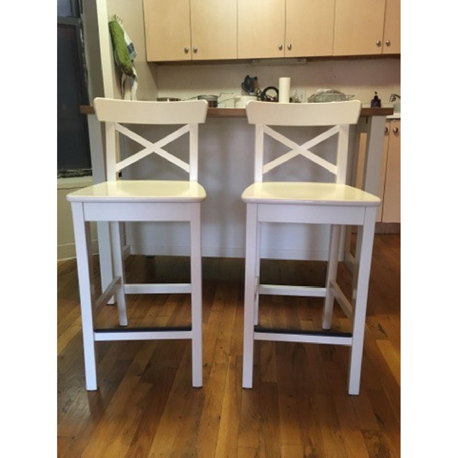 Ikea Ingolf White Bar Stools w/ Backrest AptDeco