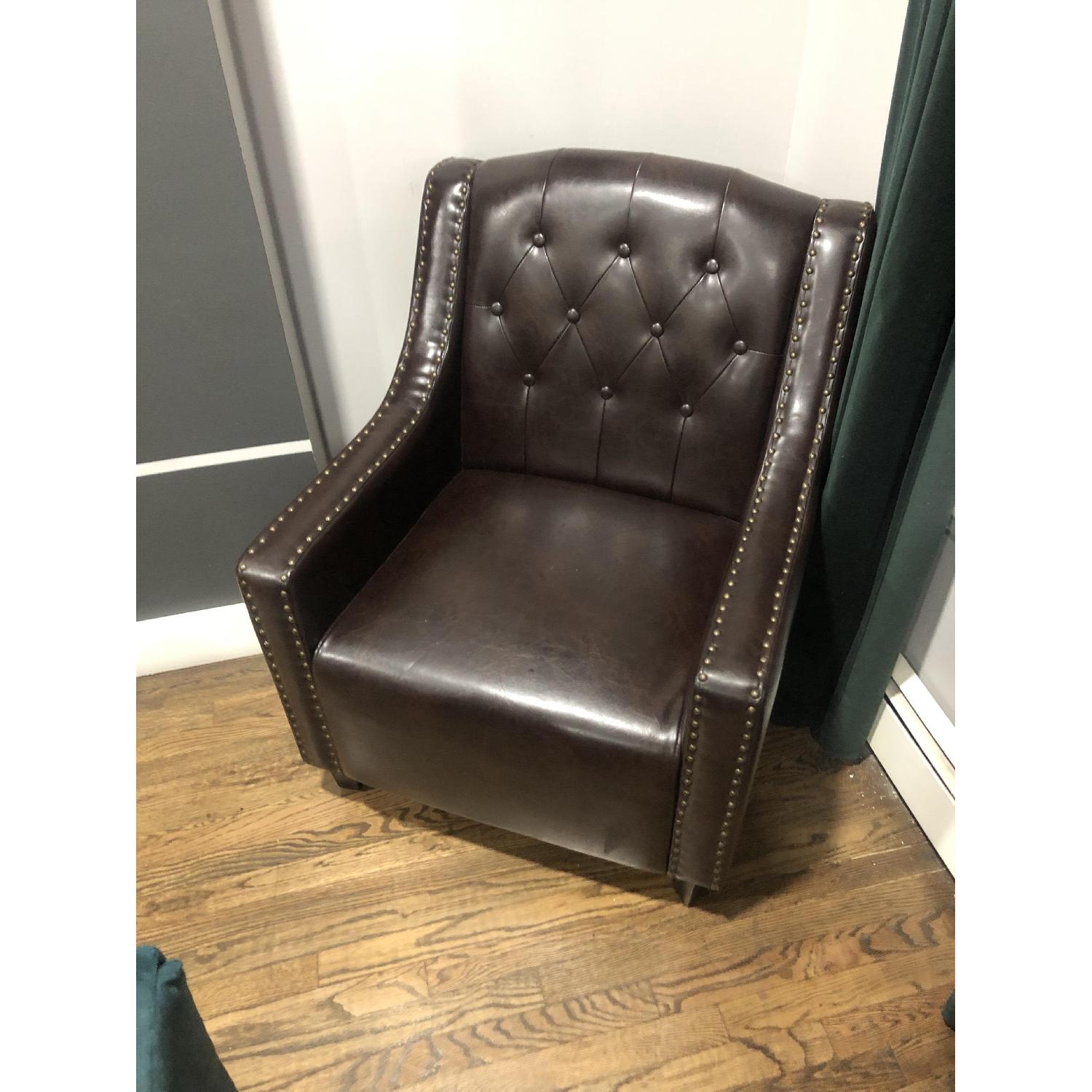 Leather and metal chair and ottoman - image-1
