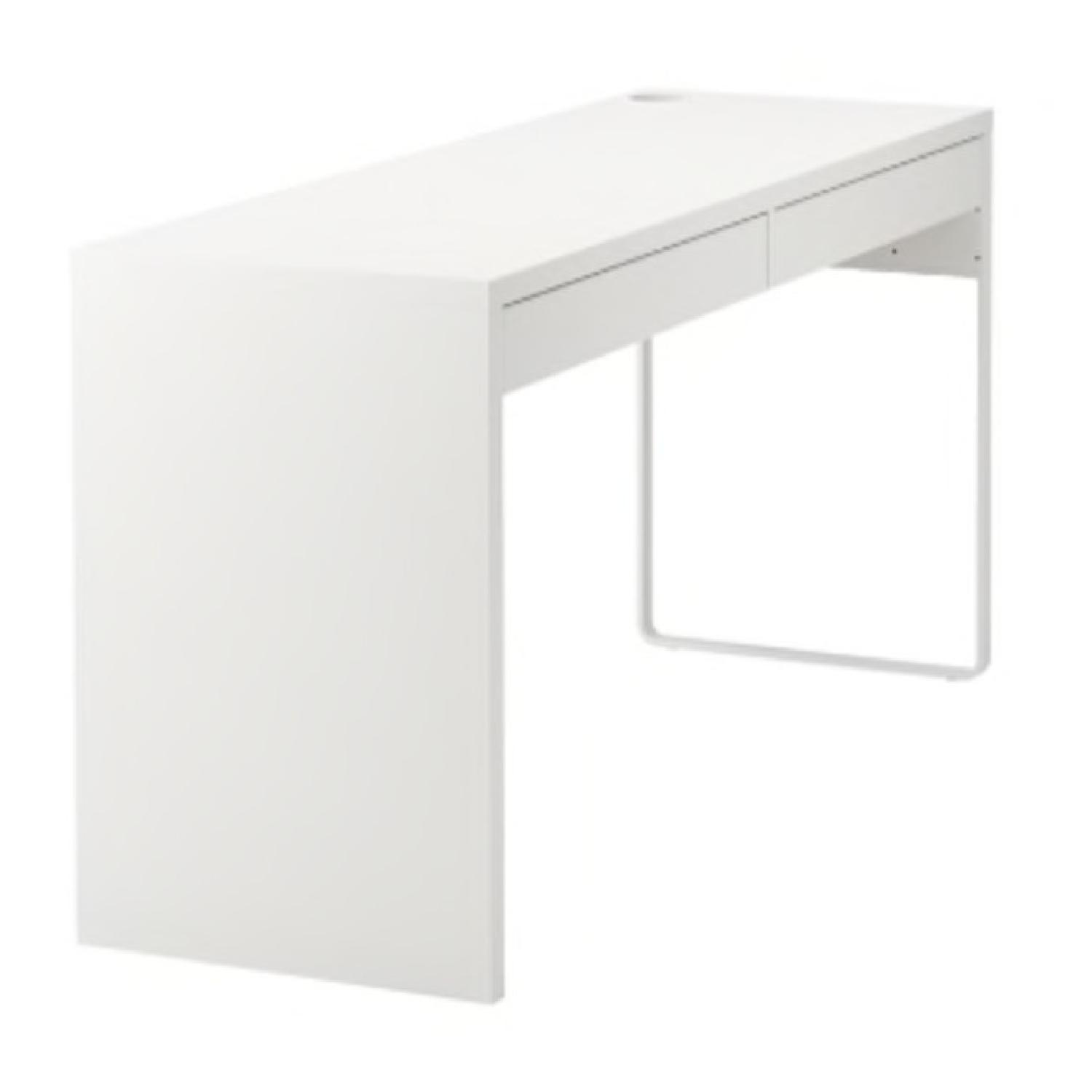 Ikea Micke desk with CB2 accent chair set AptDeco