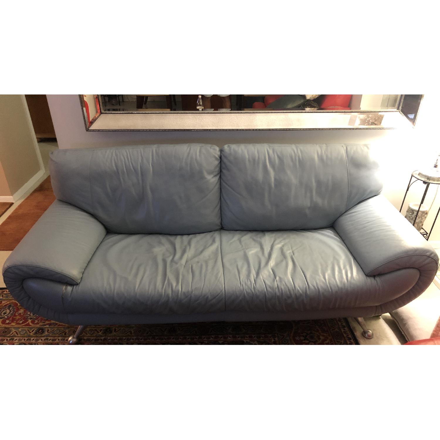 Nicoletti Italian Blue Leather Sofa - image-1