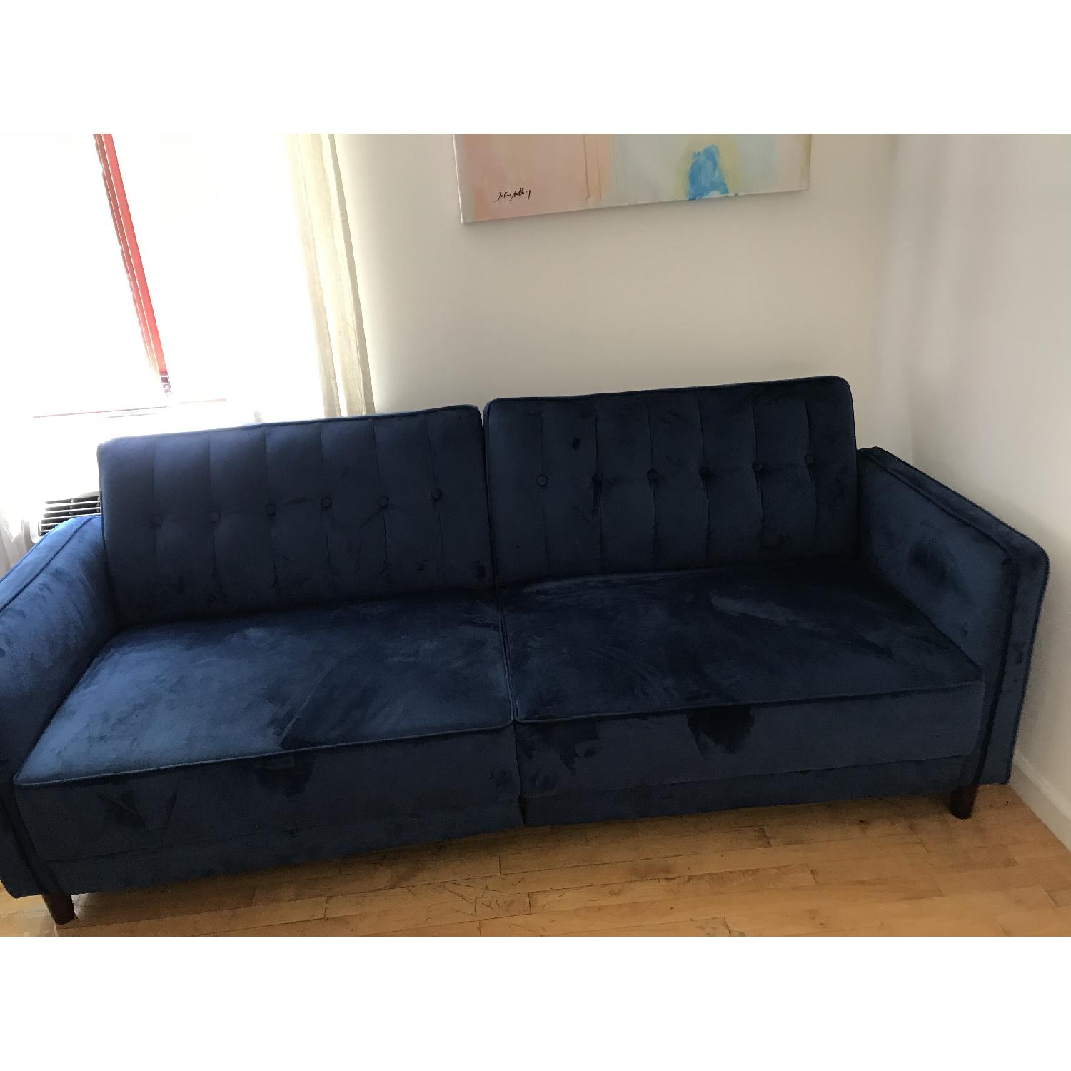 Crushed Blue Velvet Sofa - image-3