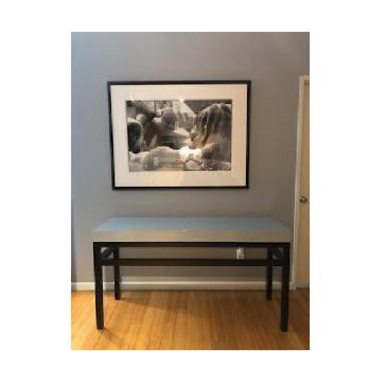 Light blue with black entryway table AptDeco