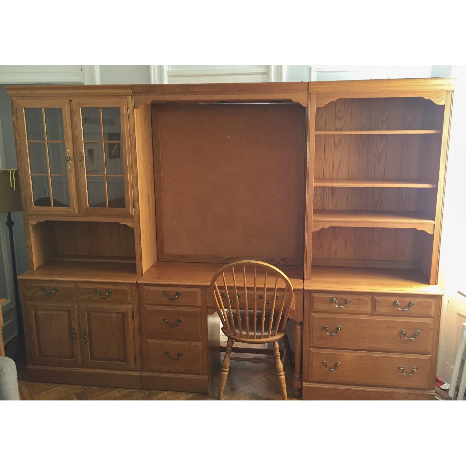 Ethan Allen Canterbury Oak Chippendale Home Office Desk - image-7