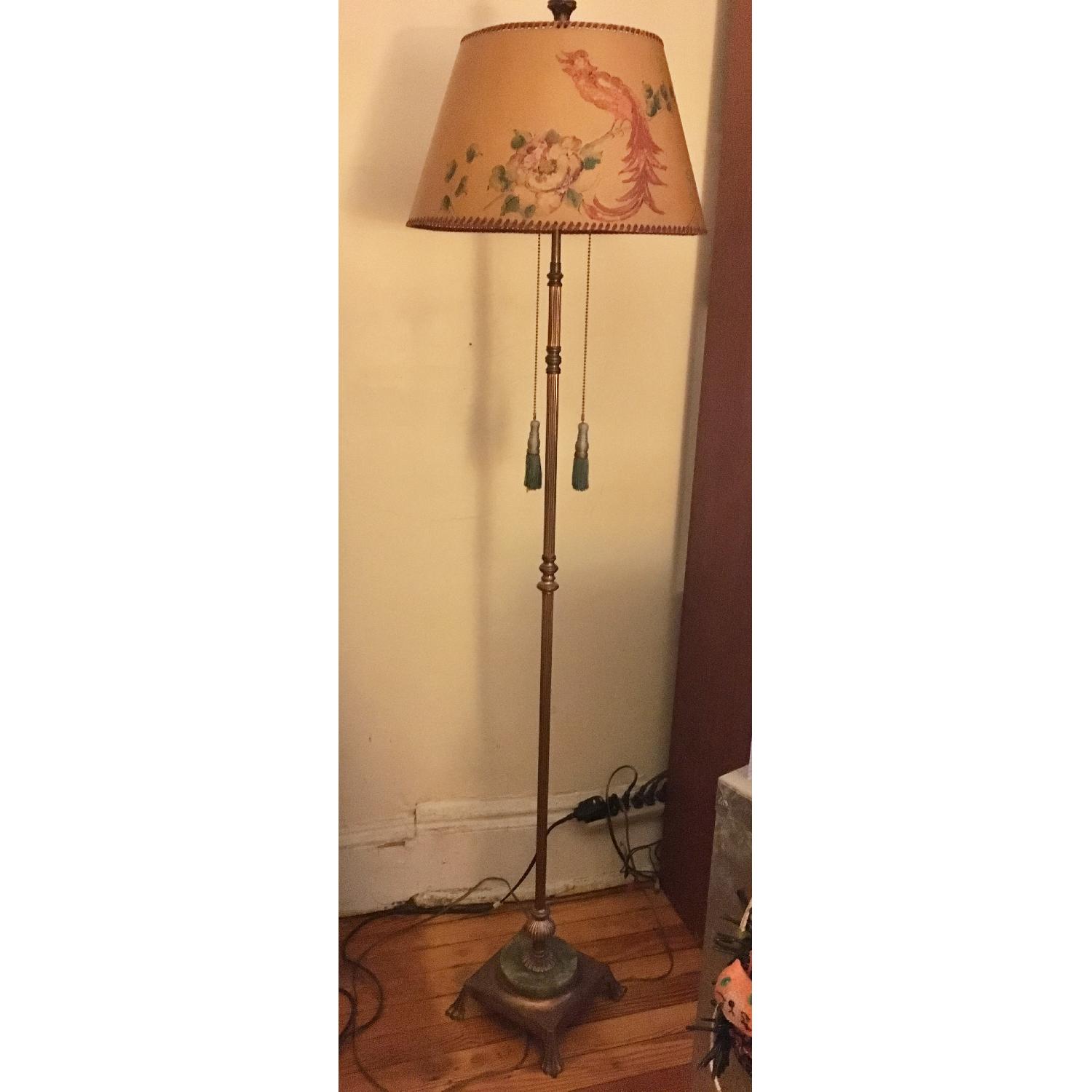 Antique lamp with marble base and hand painted shade - image-0