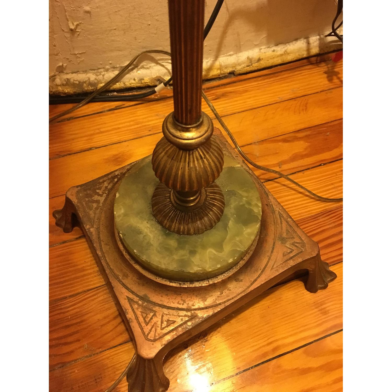 Antique lamp with marble base and hand painted shade - image-1