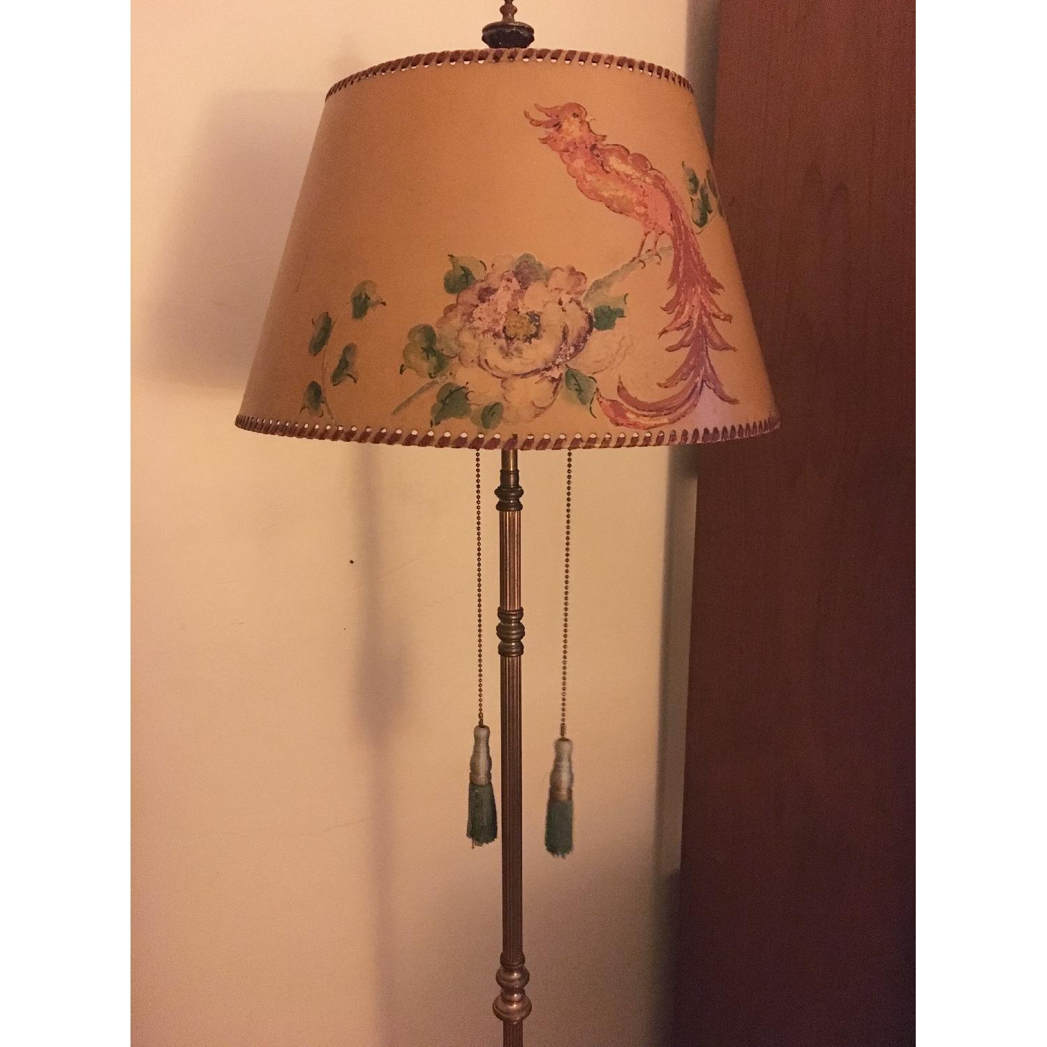 Antique lamp with marble base and hand painted shade - image-2
