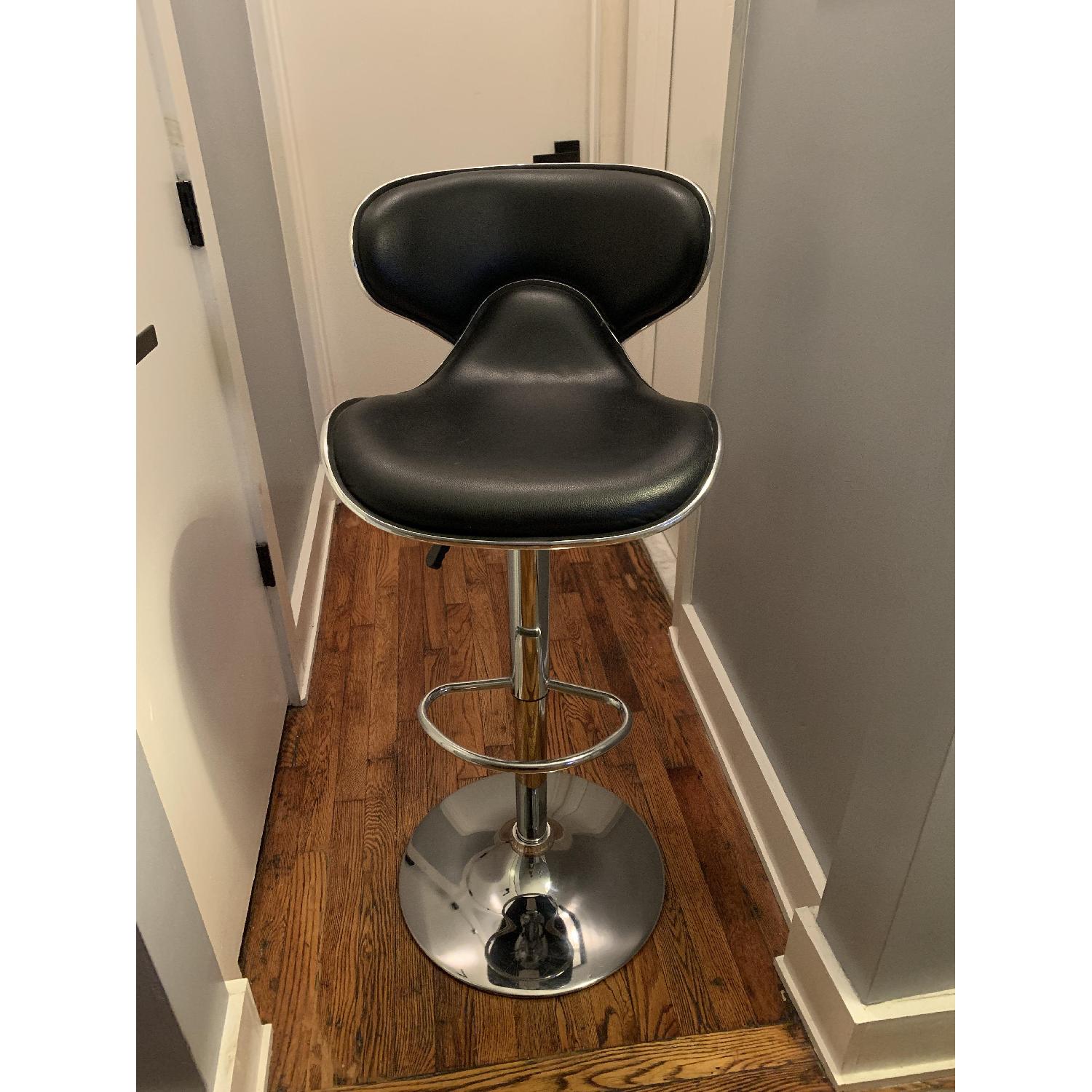Black leather w/ chrome accents barstools - image-1