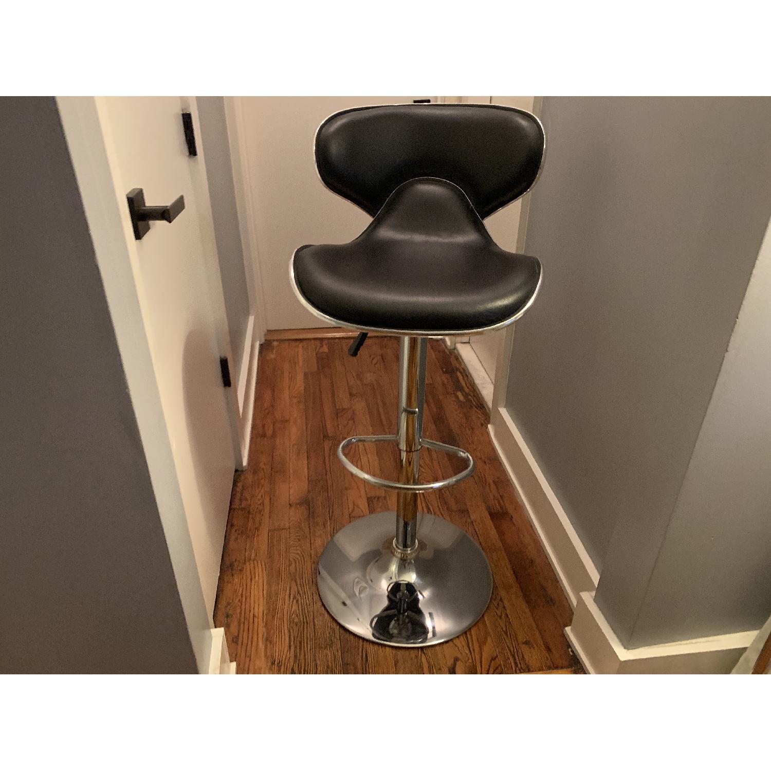 Black leather w/ chrome accents barstools - image-2