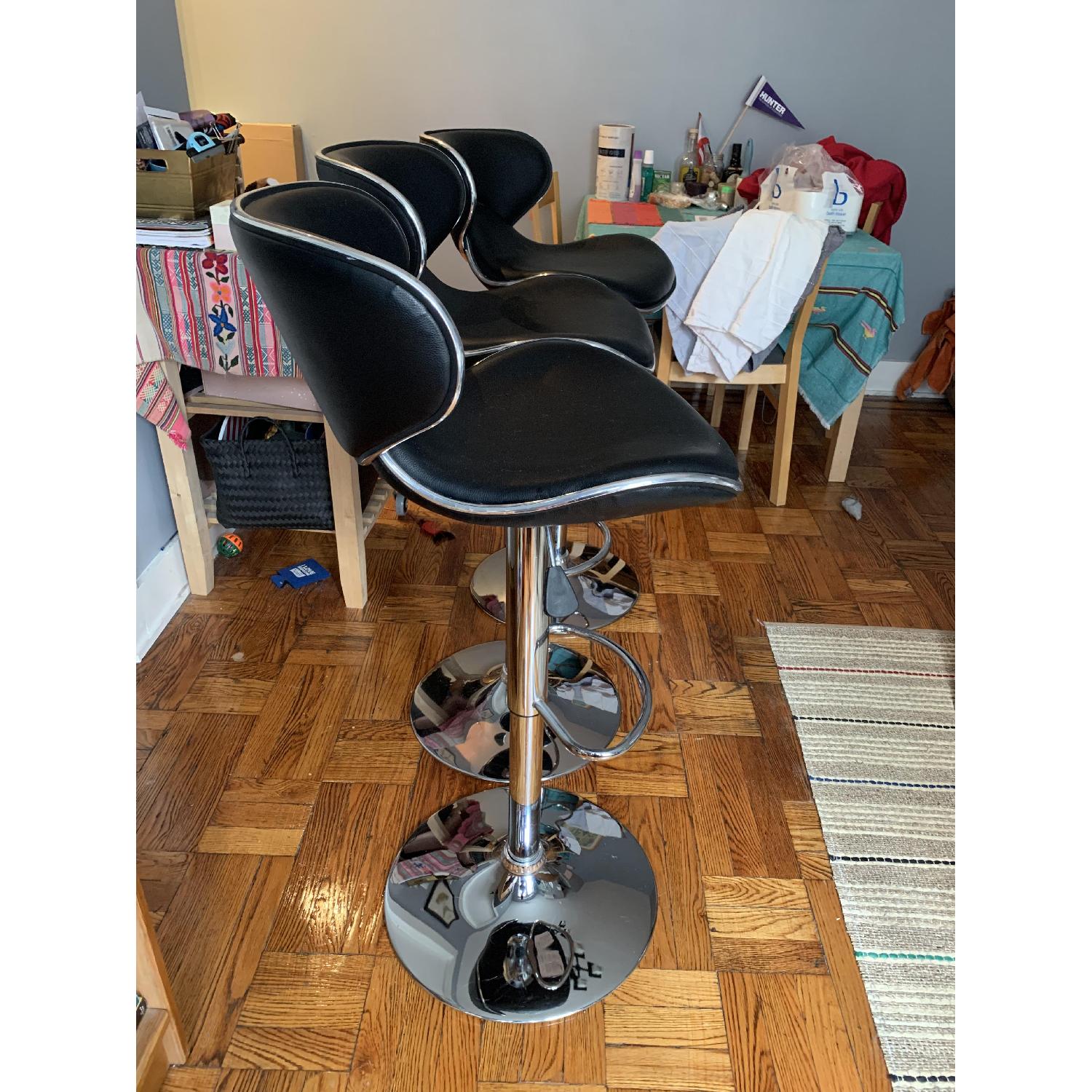 Black leather w/ chrome accents barstools - image-6