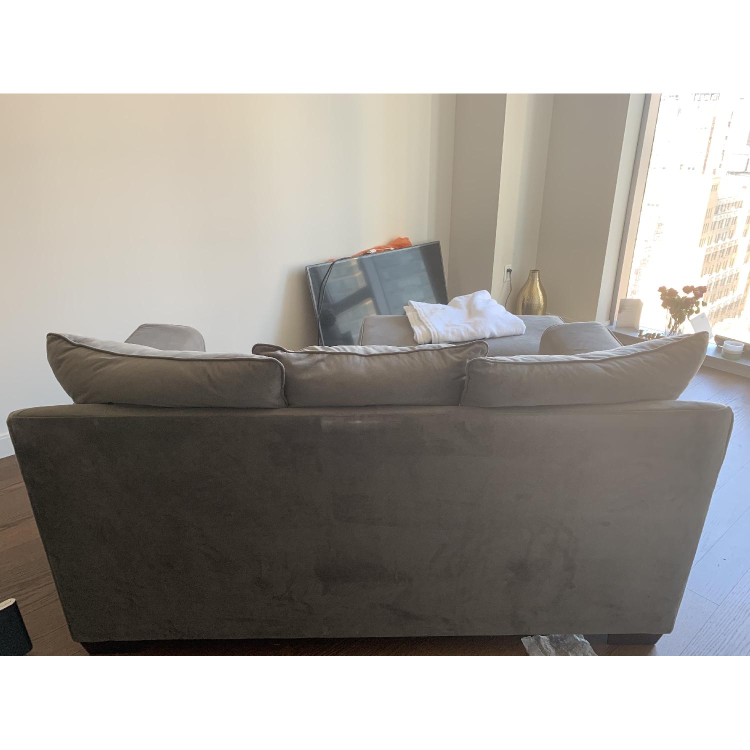 Grey loveseats and ottoman - image-4