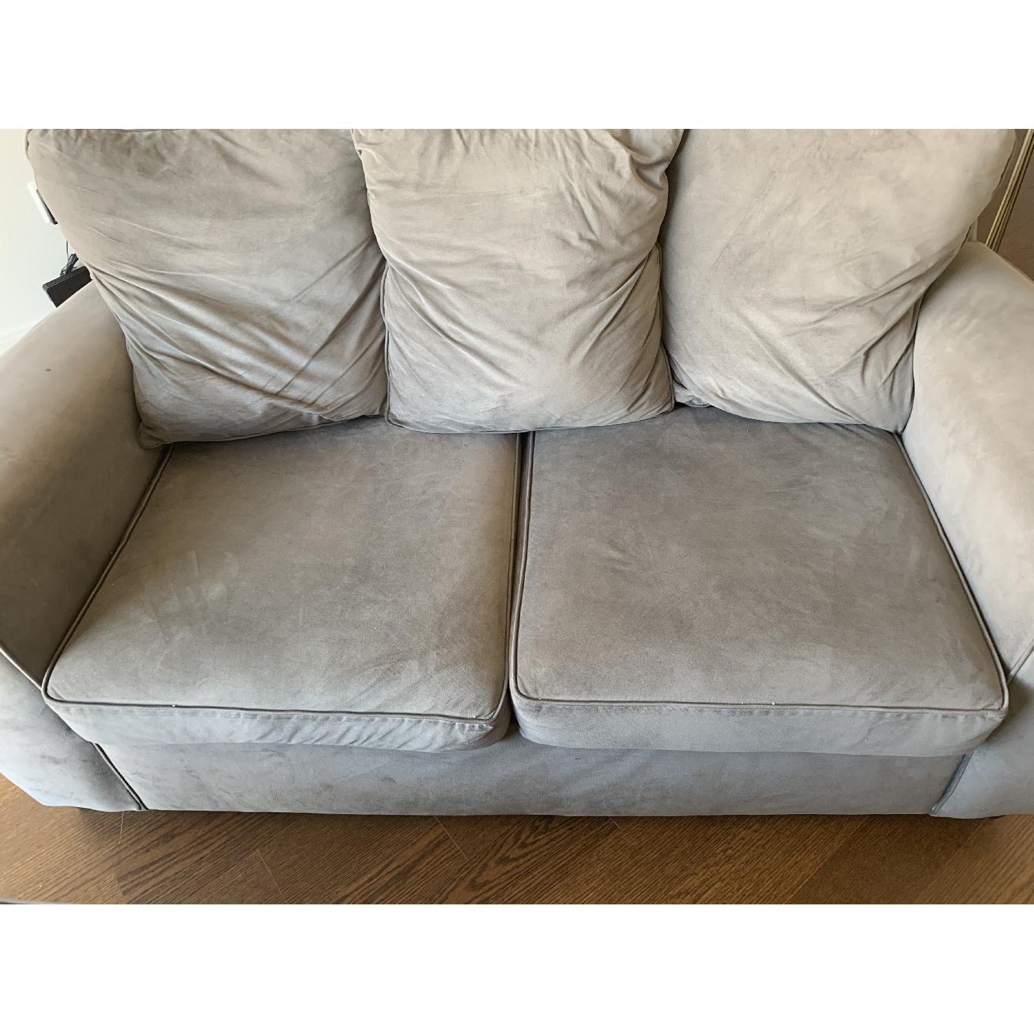 Grey loveseats and ottoman - image-3