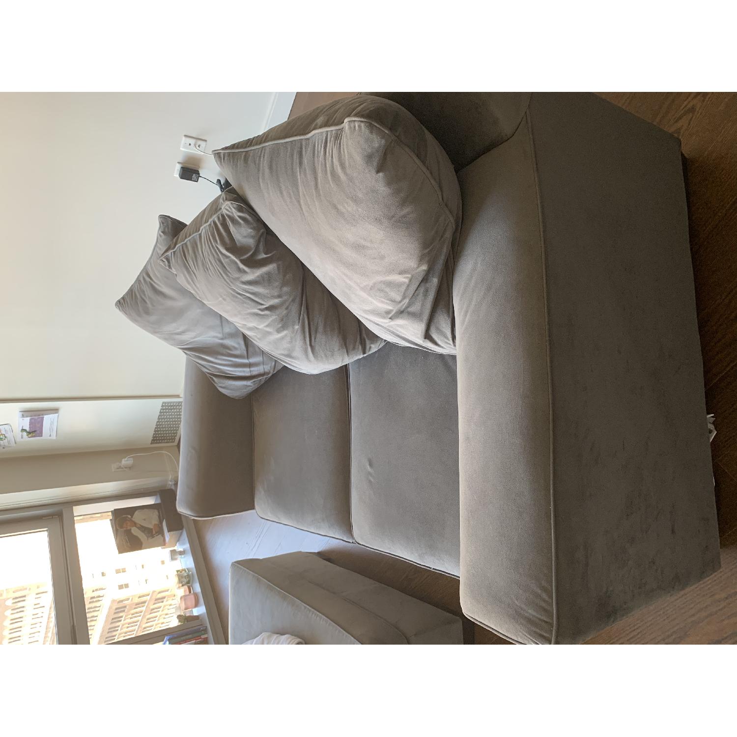 Grey loveseats and ottoman - image-5