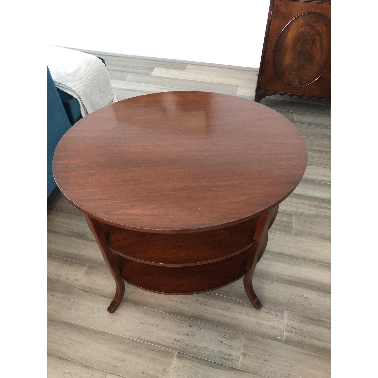 Oval solid wood side table with 2 shelves - image-2
