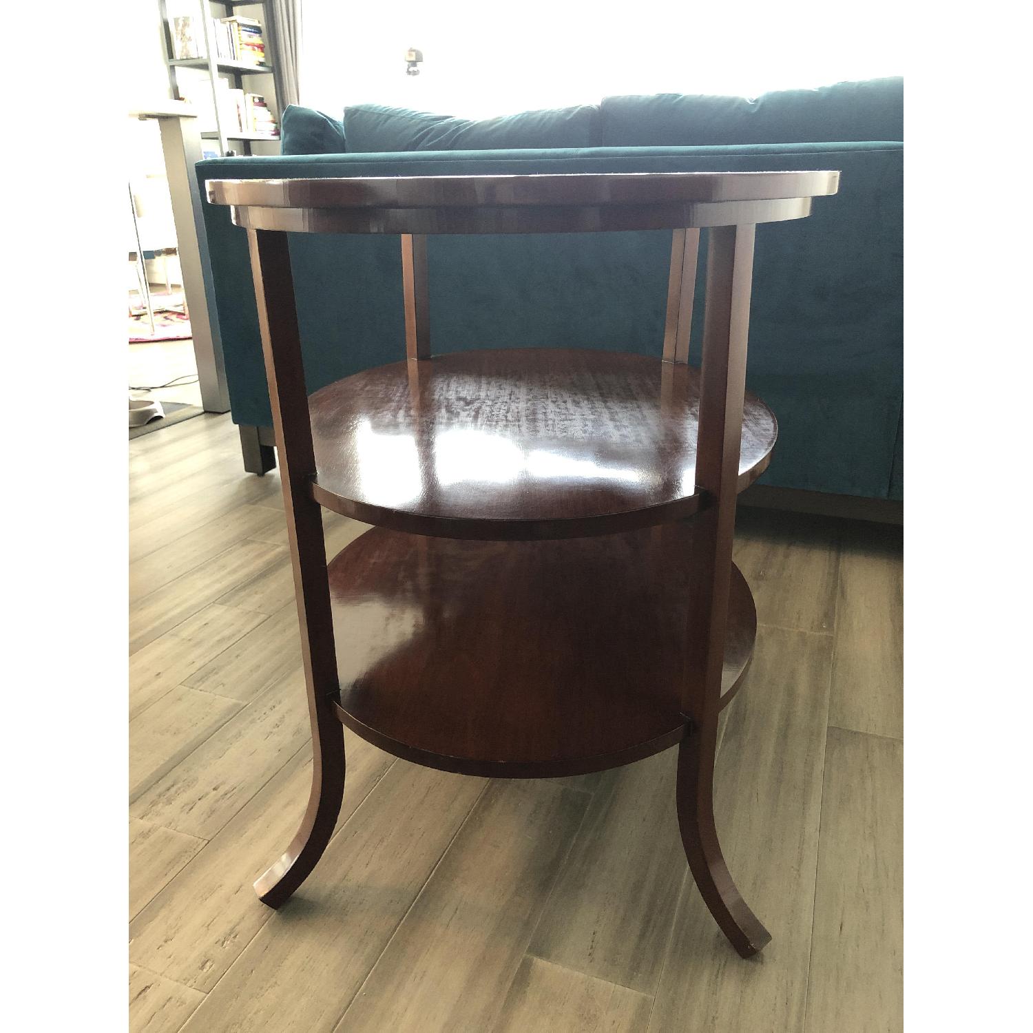 Oval solid wood side table with 2 shelves - image-3