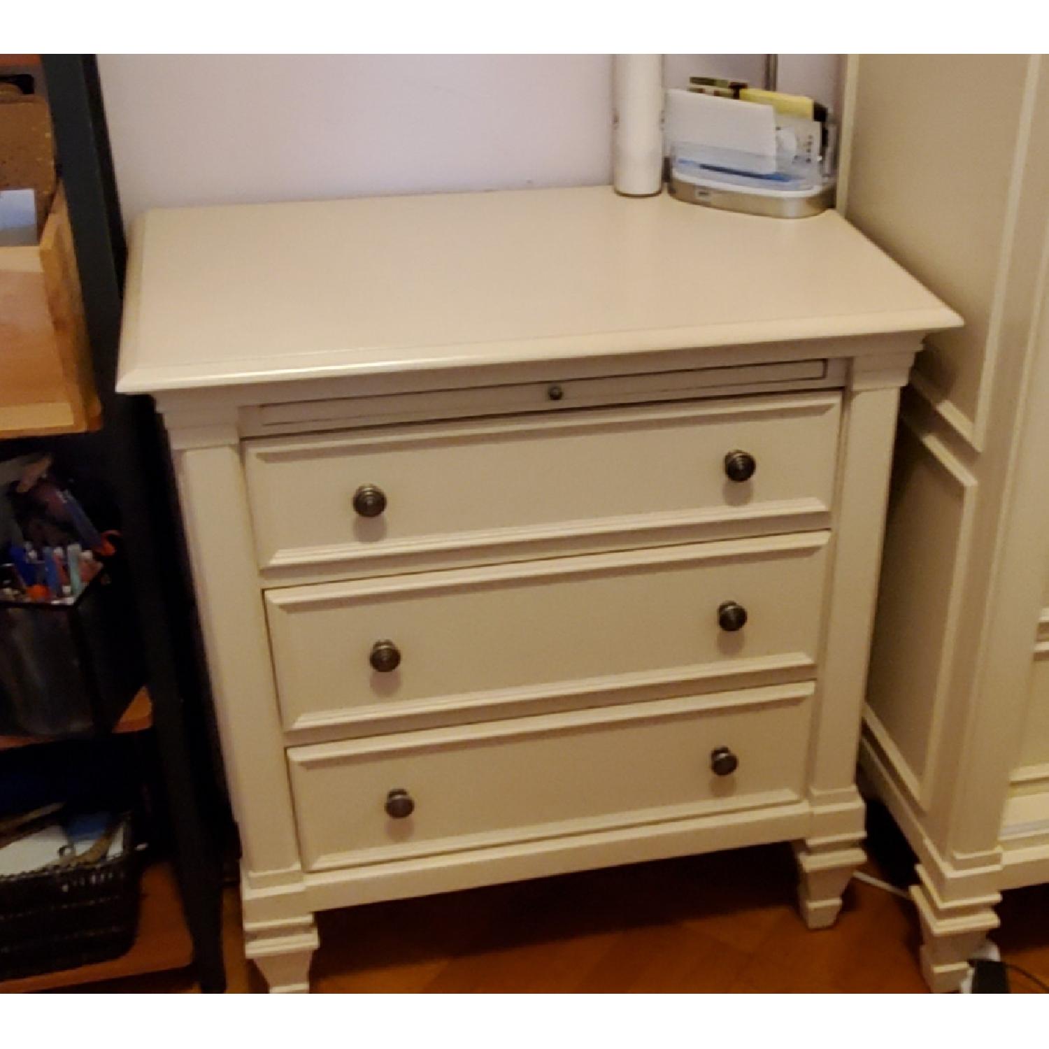 Raymour & Flanigan Cream Colored Nightstand w/ Drink Coaster - image-1