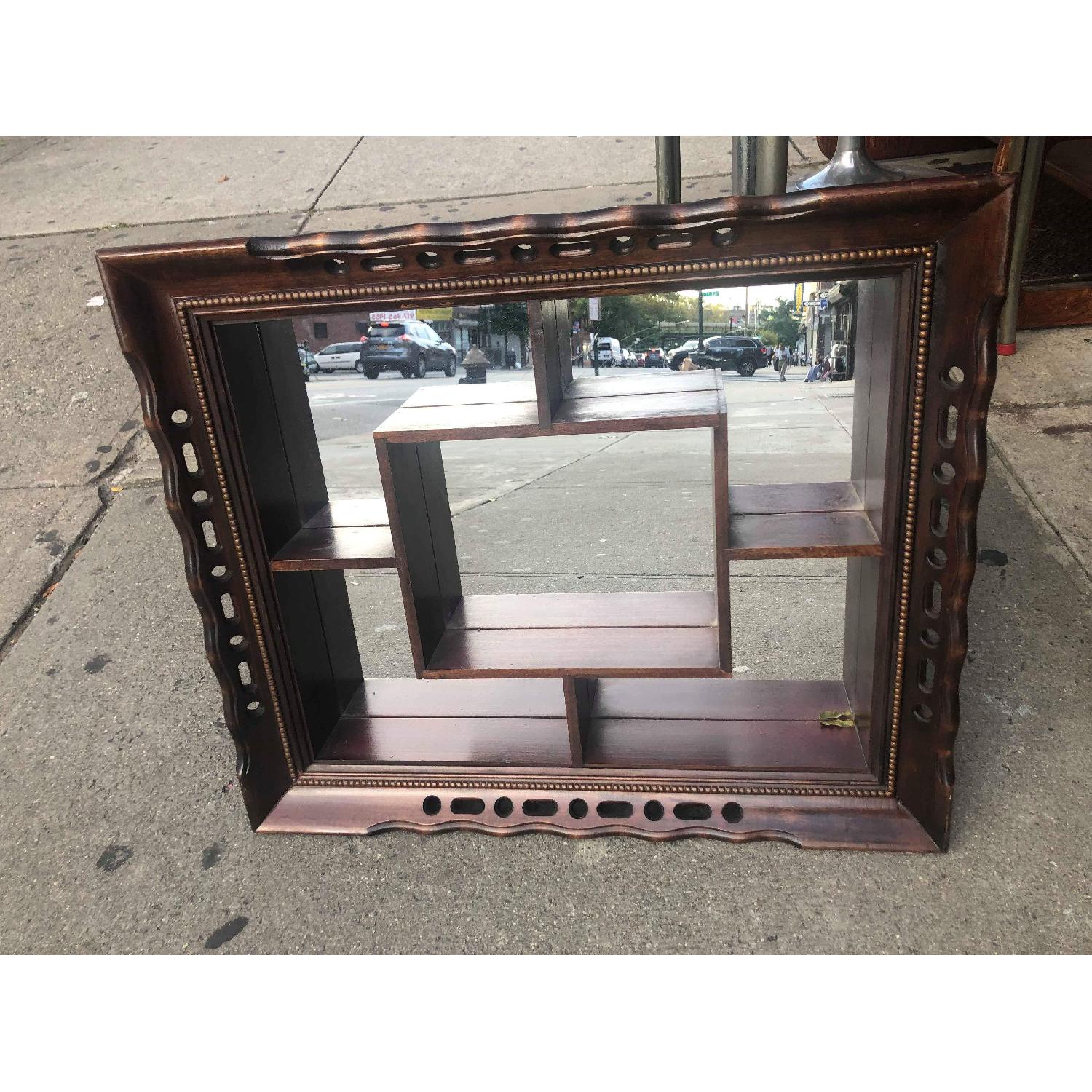 Antique 1940s Mahogany Knick Knack Shelf w/ Mirror Back - image-1