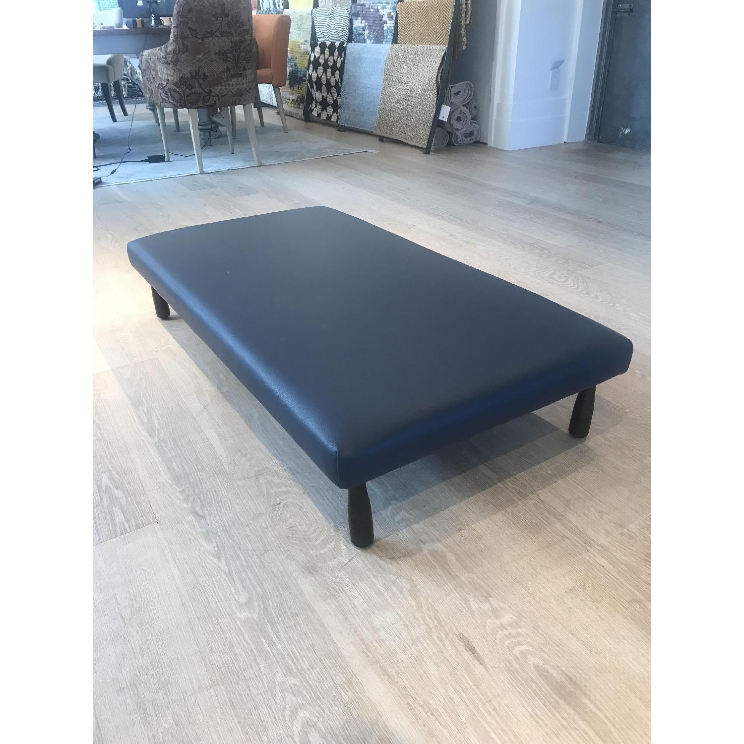 Blue Leather Upholstered Low Foot Stool - image-1