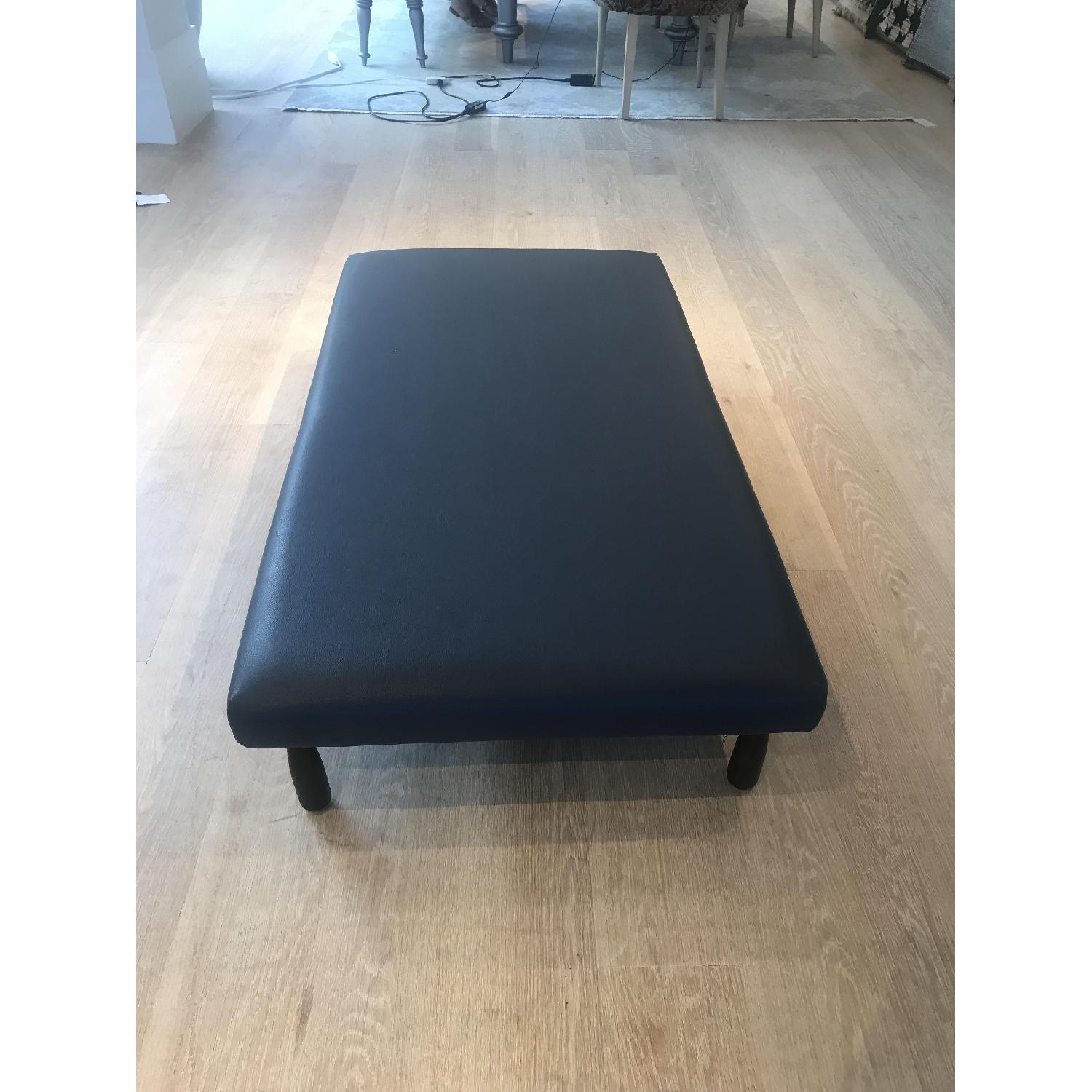 Blue Leather Upholstered Low Foot Stool - image-2