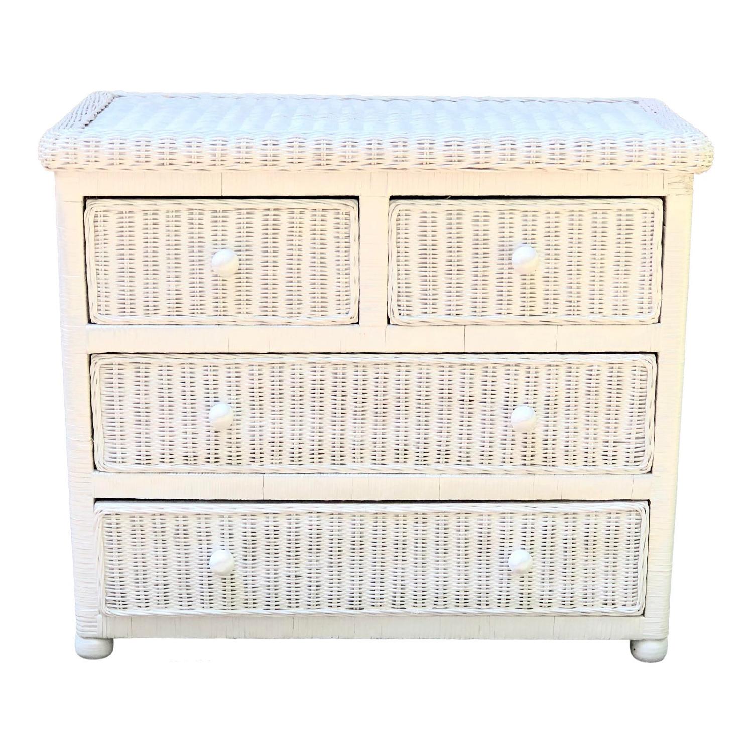 White Wicker Five Drawer Dresser in the Style of Henry Link - image-1