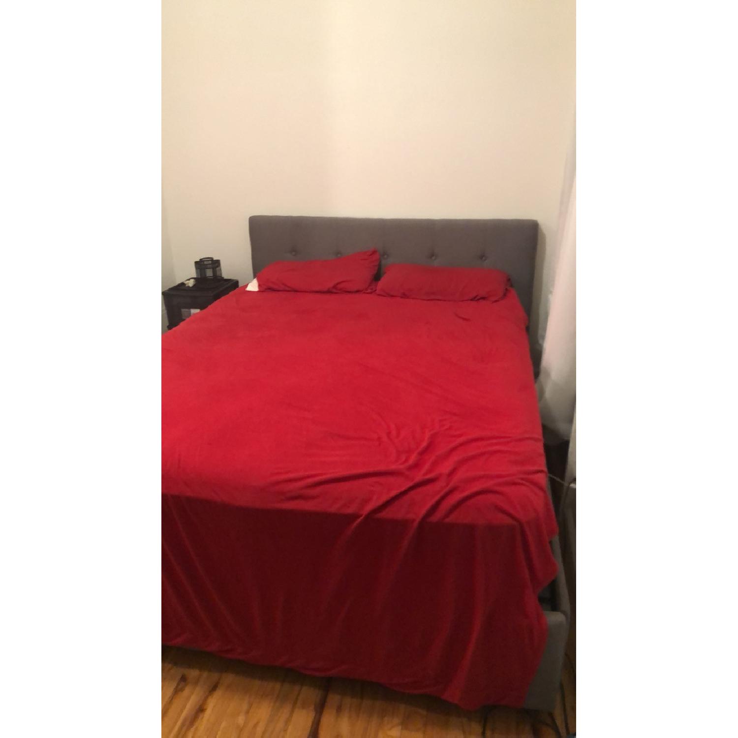 Grey Upholstered Queen Size Bed Frame - image-1