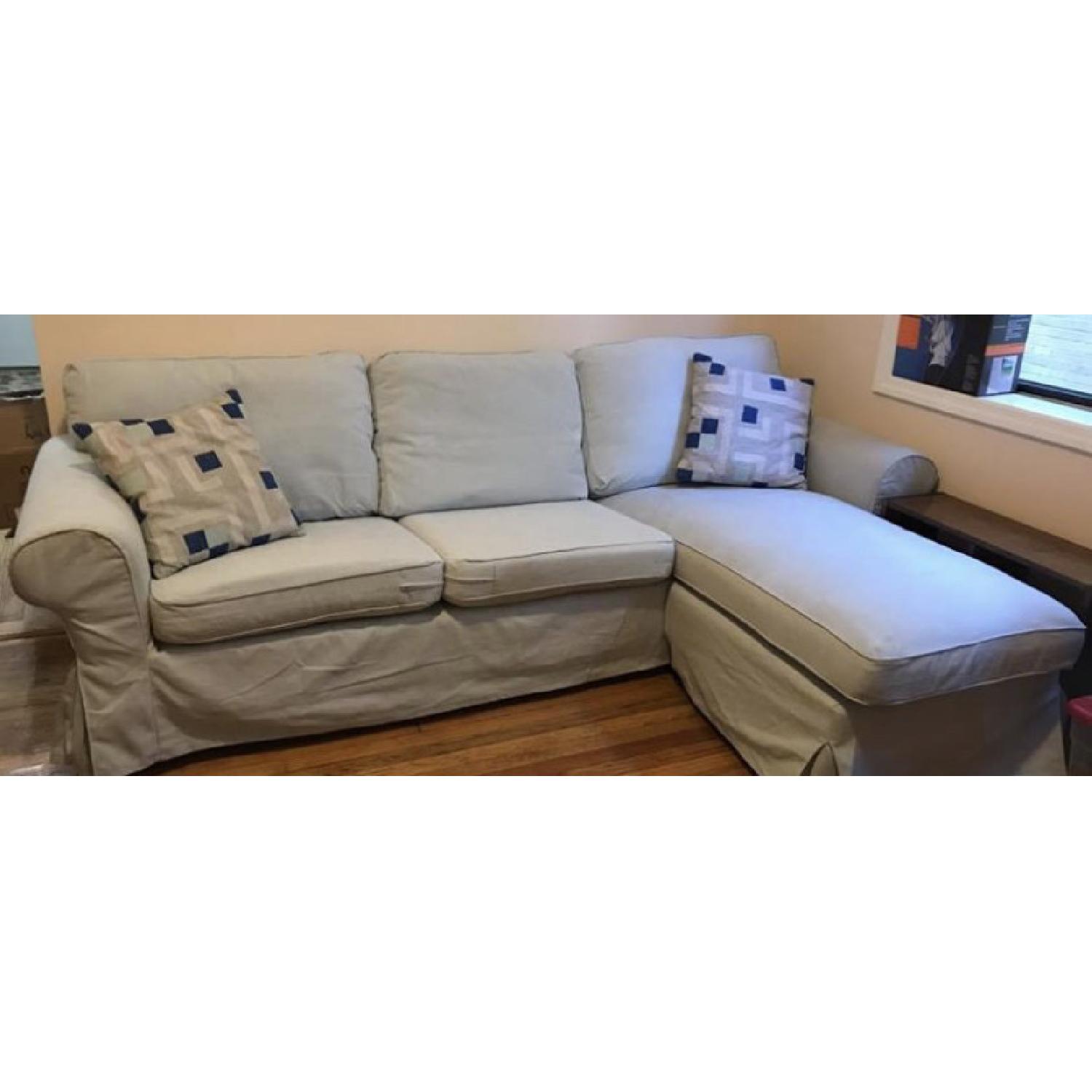 Ikea Ektorp Light Blue 3Piece Sectional Sofa w/ Chaise AptDeco