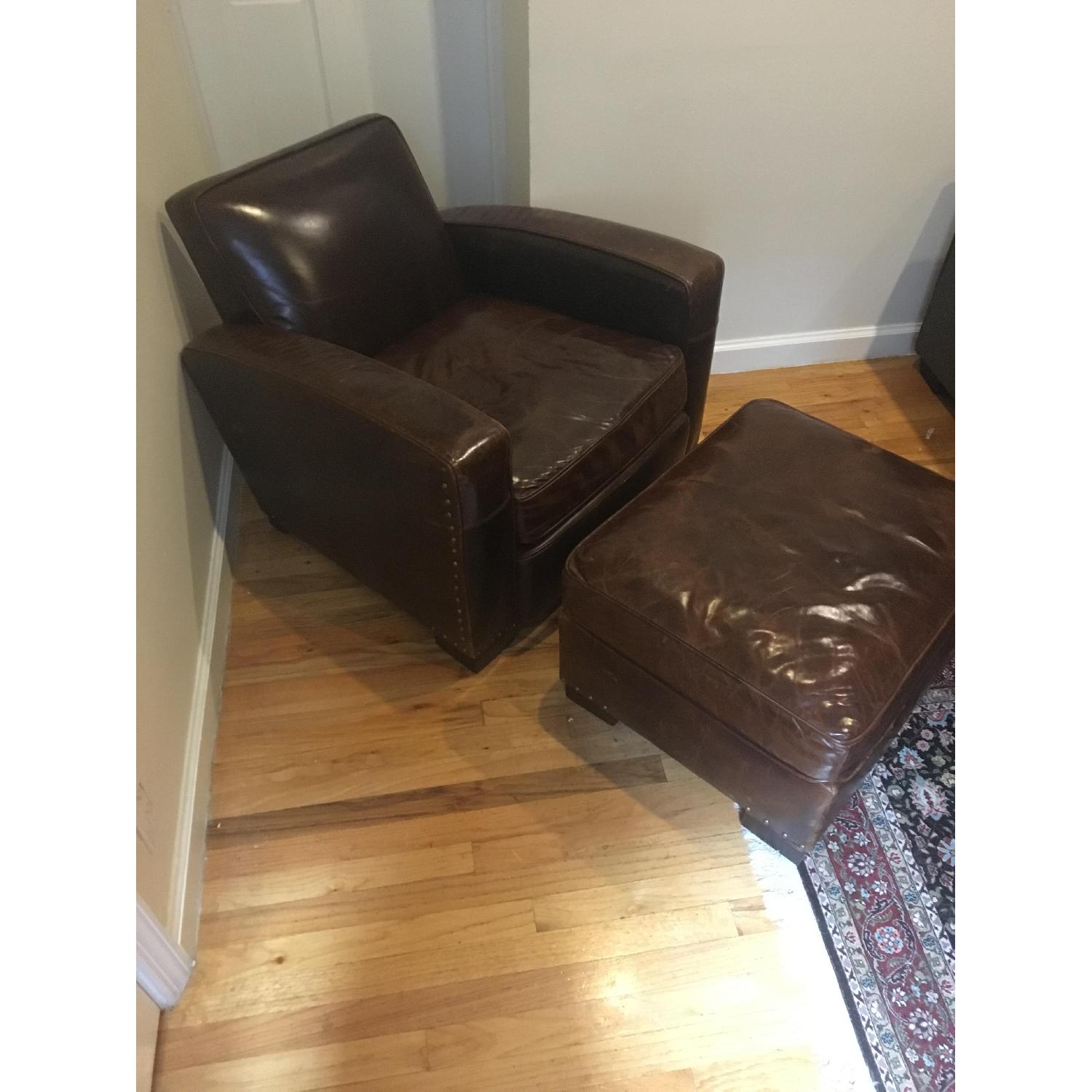 Restoration Hardware Library Leather Chair & Ottoman - image-1
