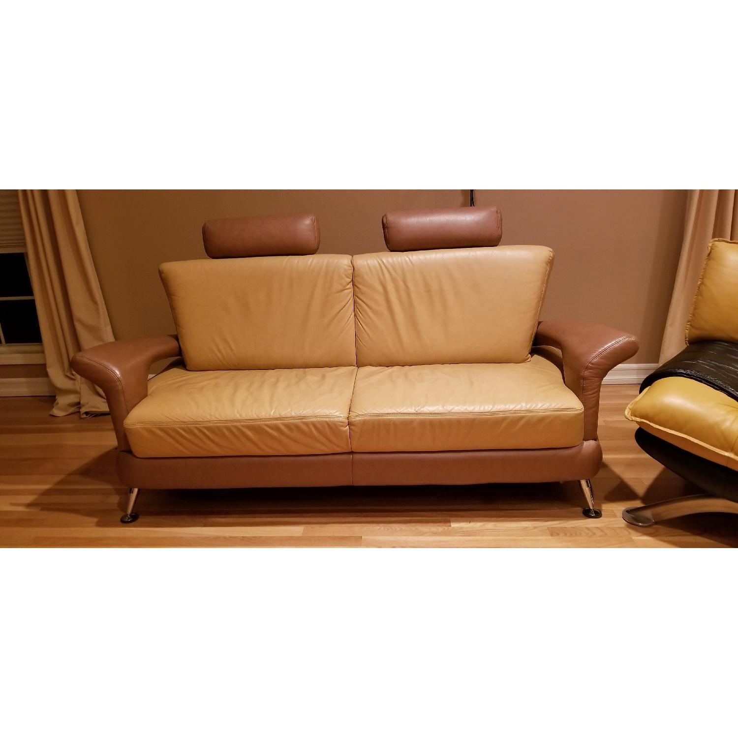 Beige Leather Loveseat + Matching Chair AptDeco