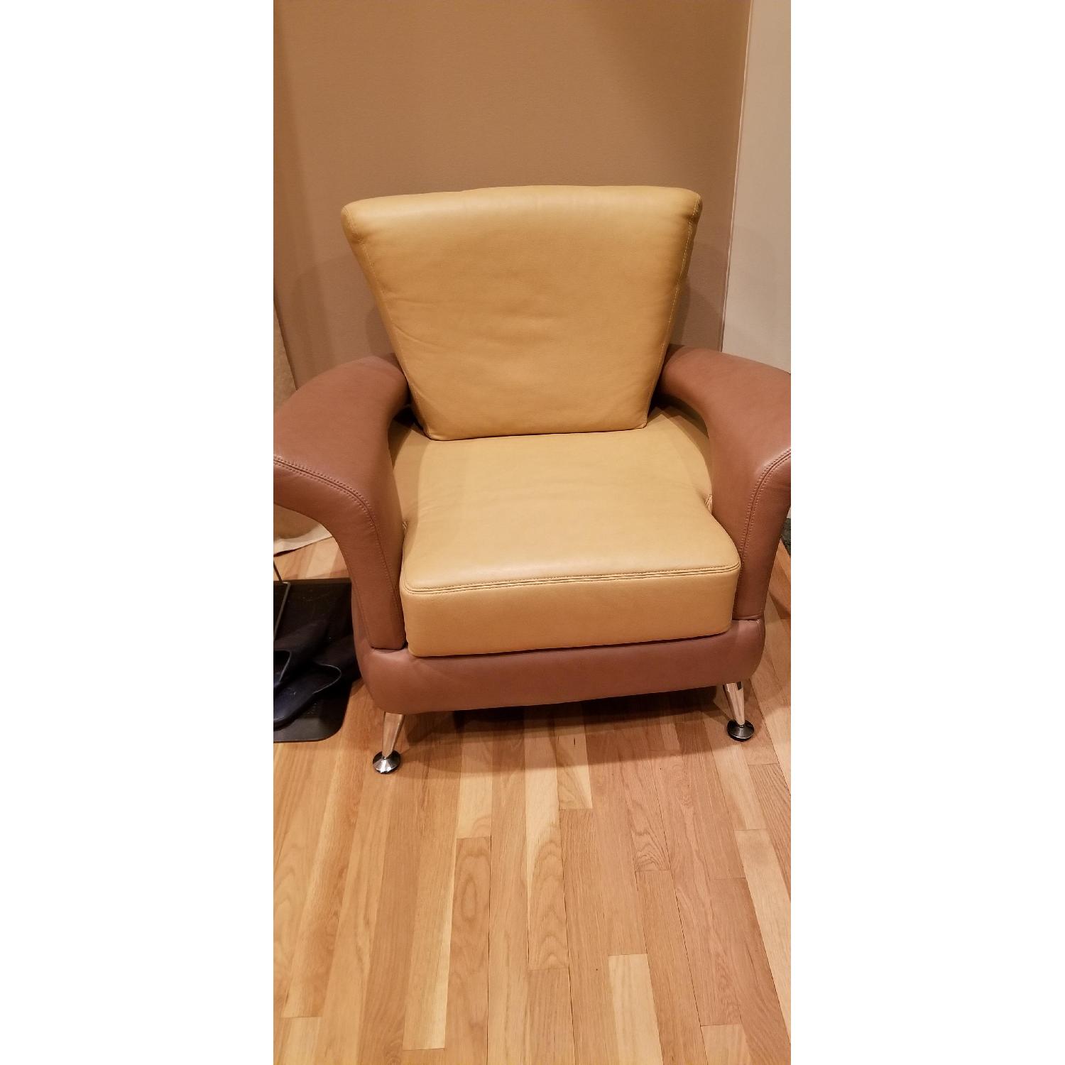 Beige Leather Loveseat + Matching Chair AptDeco