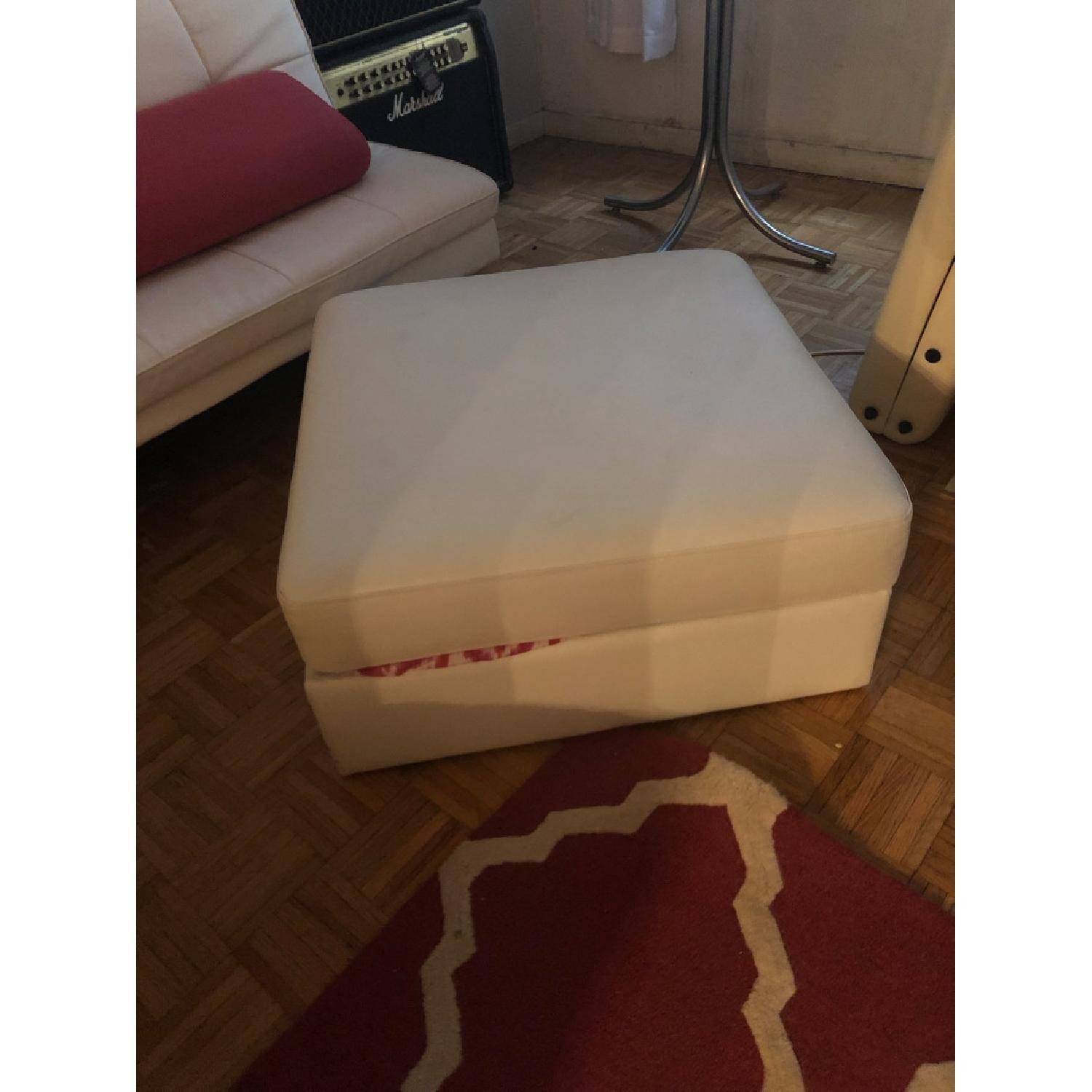 Vinyl Cube White Modern Storage Ottoman - image-2