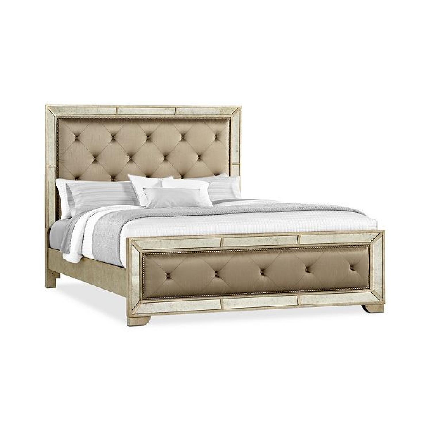 Macy's Mirrored Tufted Queen Size Bed AptDeco