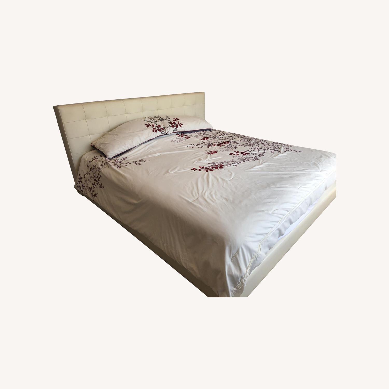 Cream Faux Leather Upholstered King Size Bed AptDeco