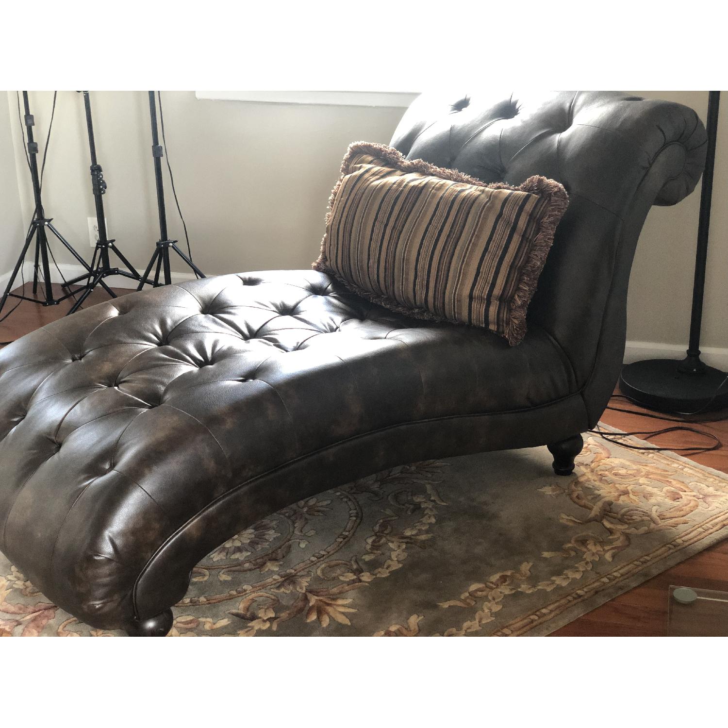 Ashley Dark Brown Faux Leather Chaise Lounge - image-3